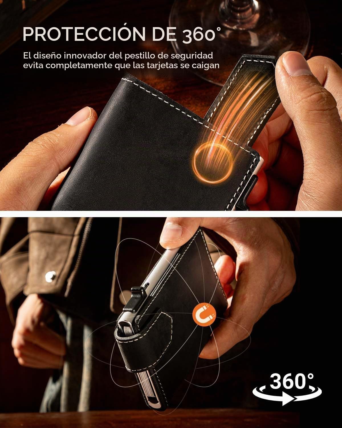 LORZOR Cartera delgada para hombres con cierre de seguridad, billet...