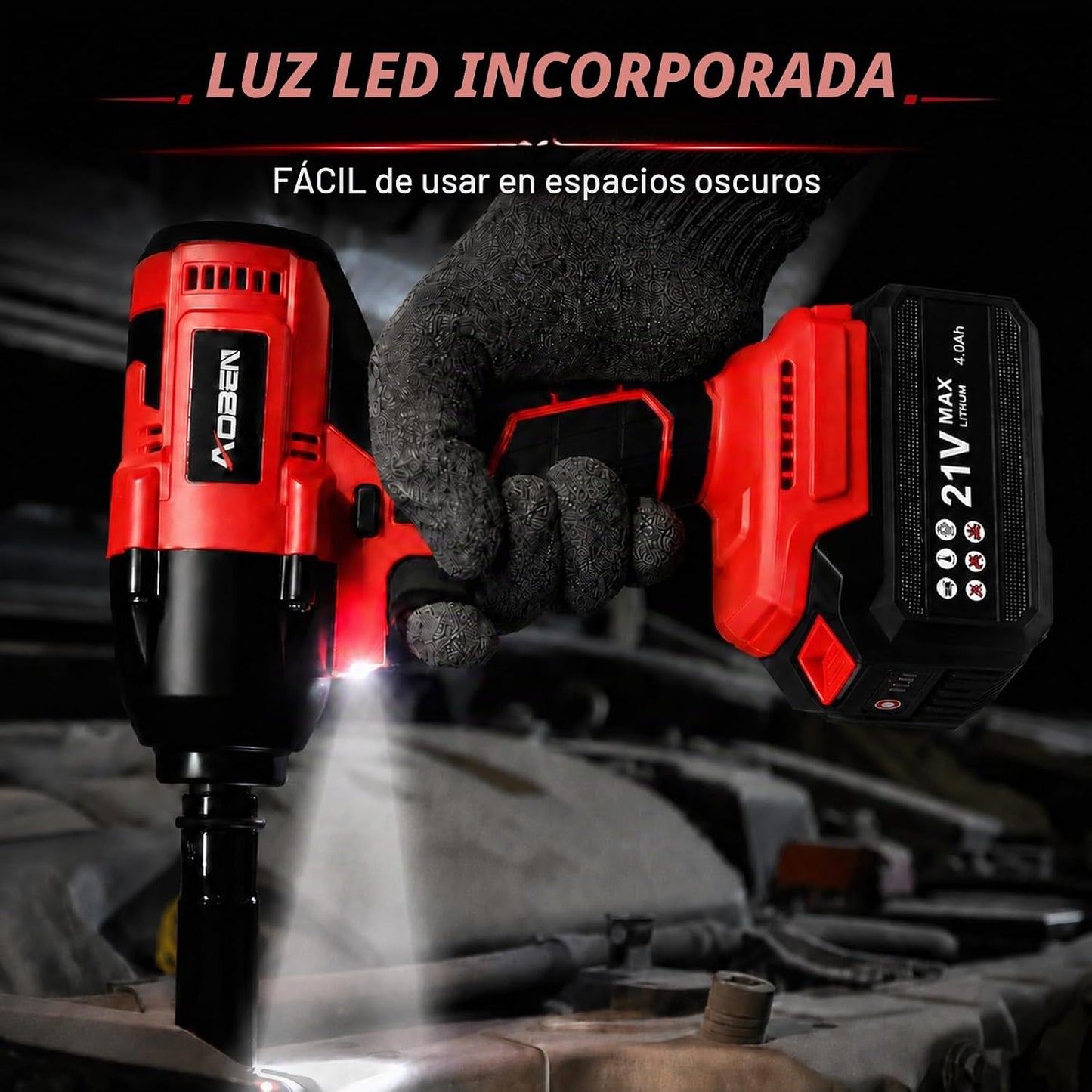 AOBEN Llave de impacto inalámbrica de 1\/2 pulgada, kit de pistola...