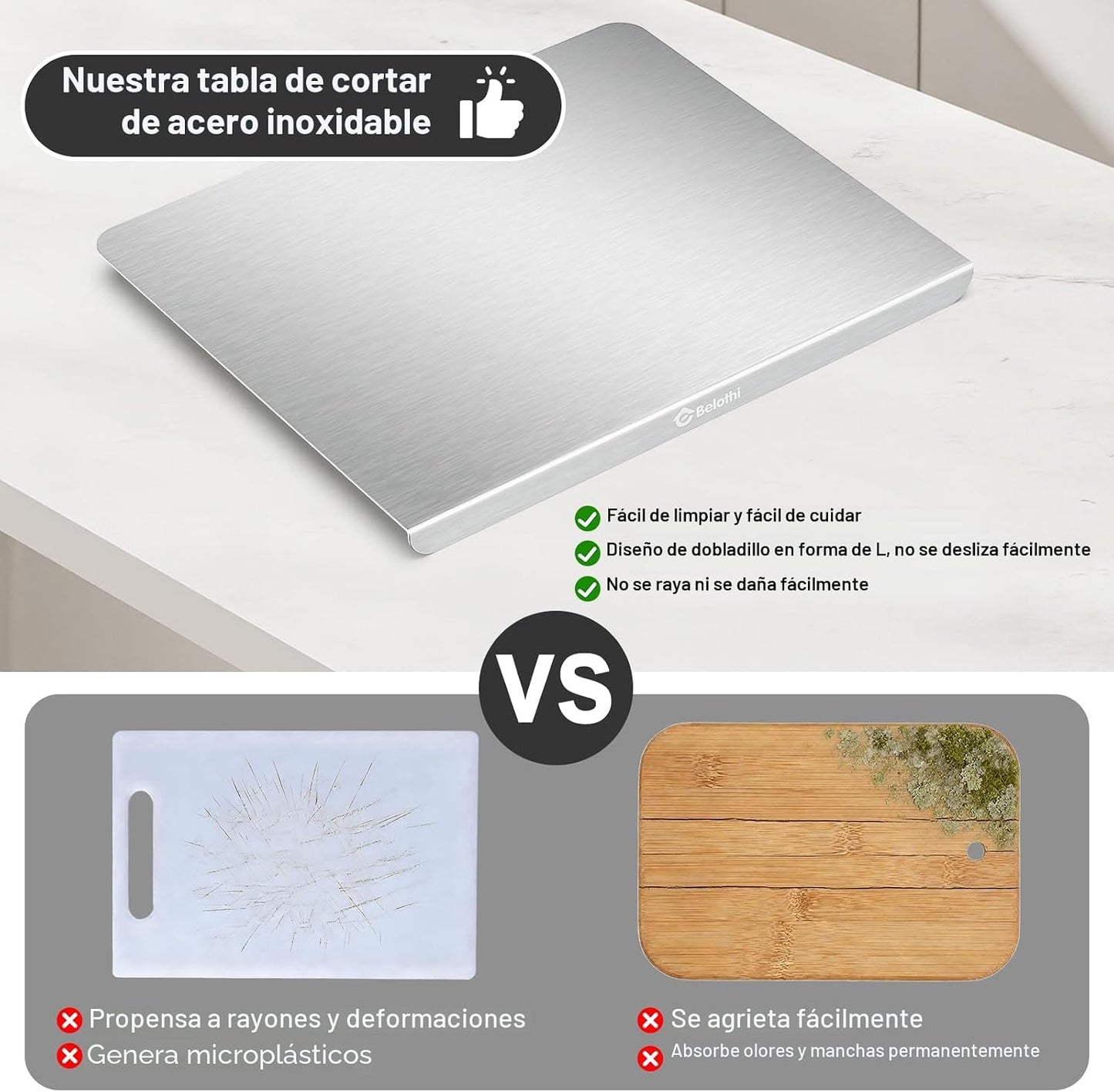 Tabla de cortar de acero inoxidable con labio, tablas de cortar no...
