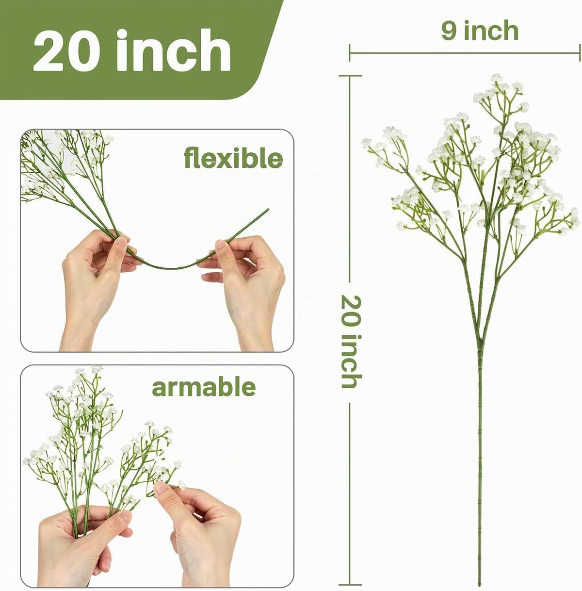 Sukh 30 flores artificiales de aliento de bebé, gypsophila falsa bl...