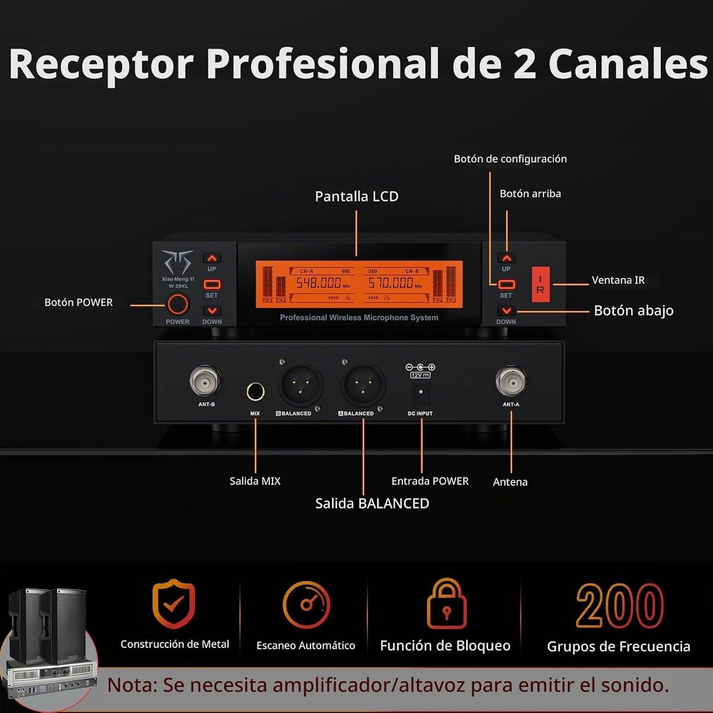 Xiao Meng Yi Sistema de micrófono inalámbrico de doble canal, 2 mic...