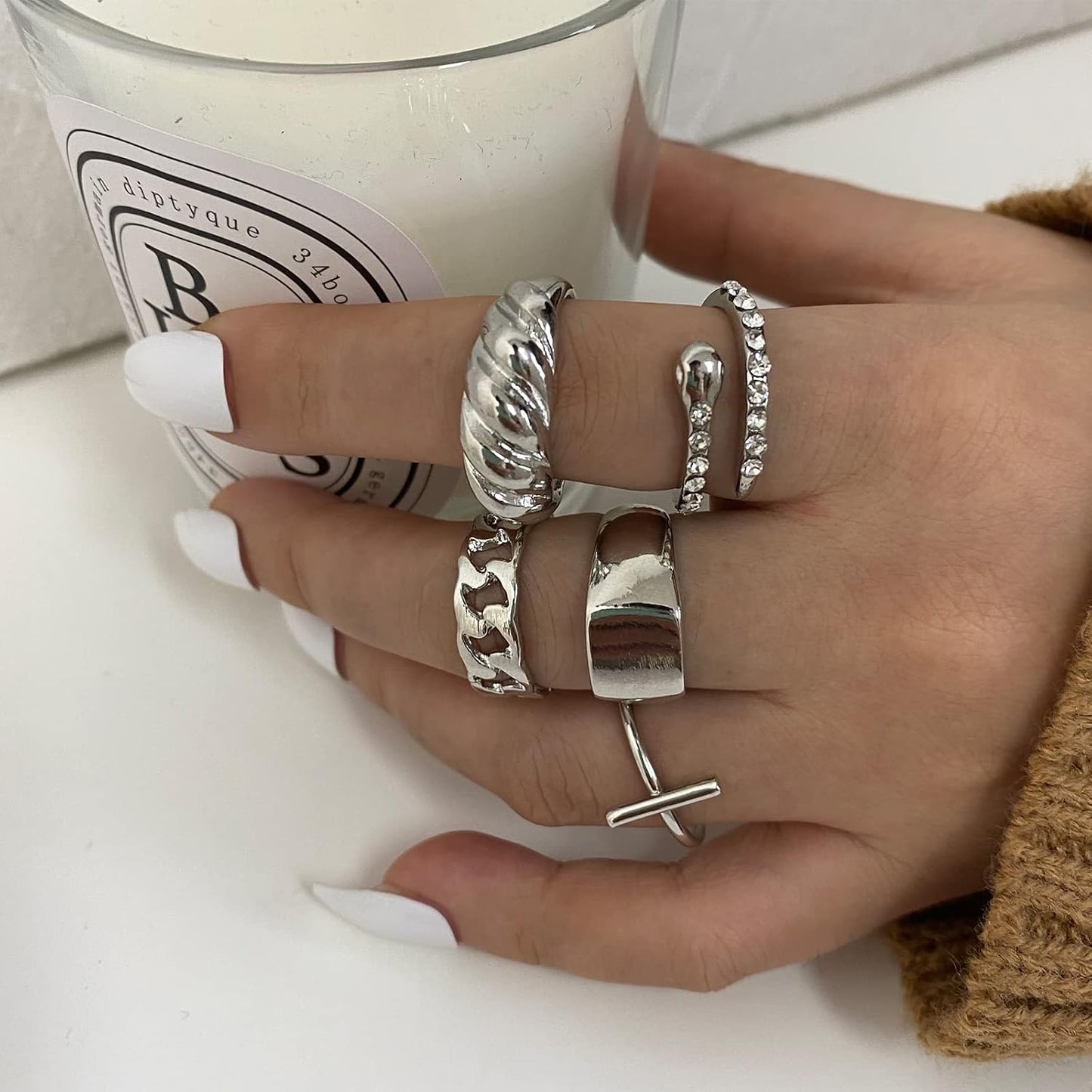 YEEZII Juego de 68 anillos para nudillos, dorados, para mujeres, ap...