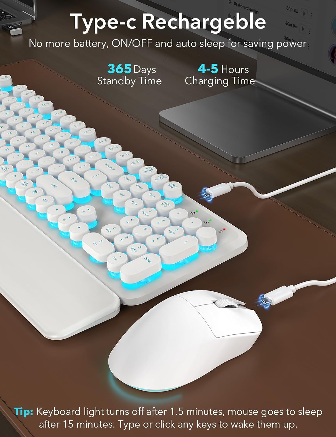 Teclado inalámbrico y mouse retroiluminados, teclado de máquina de...