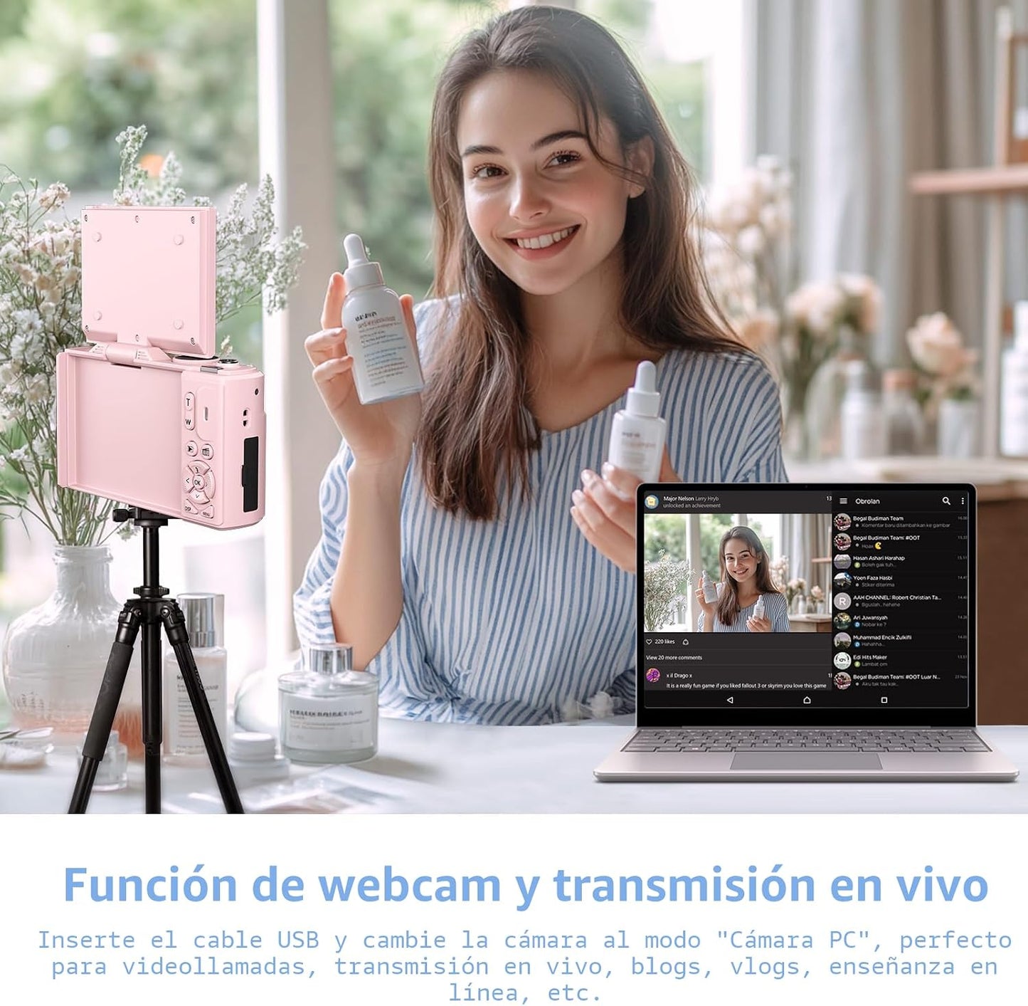 VJIANGER Cámara digital 4K, cámara de vlogging con pantalla abatibl...