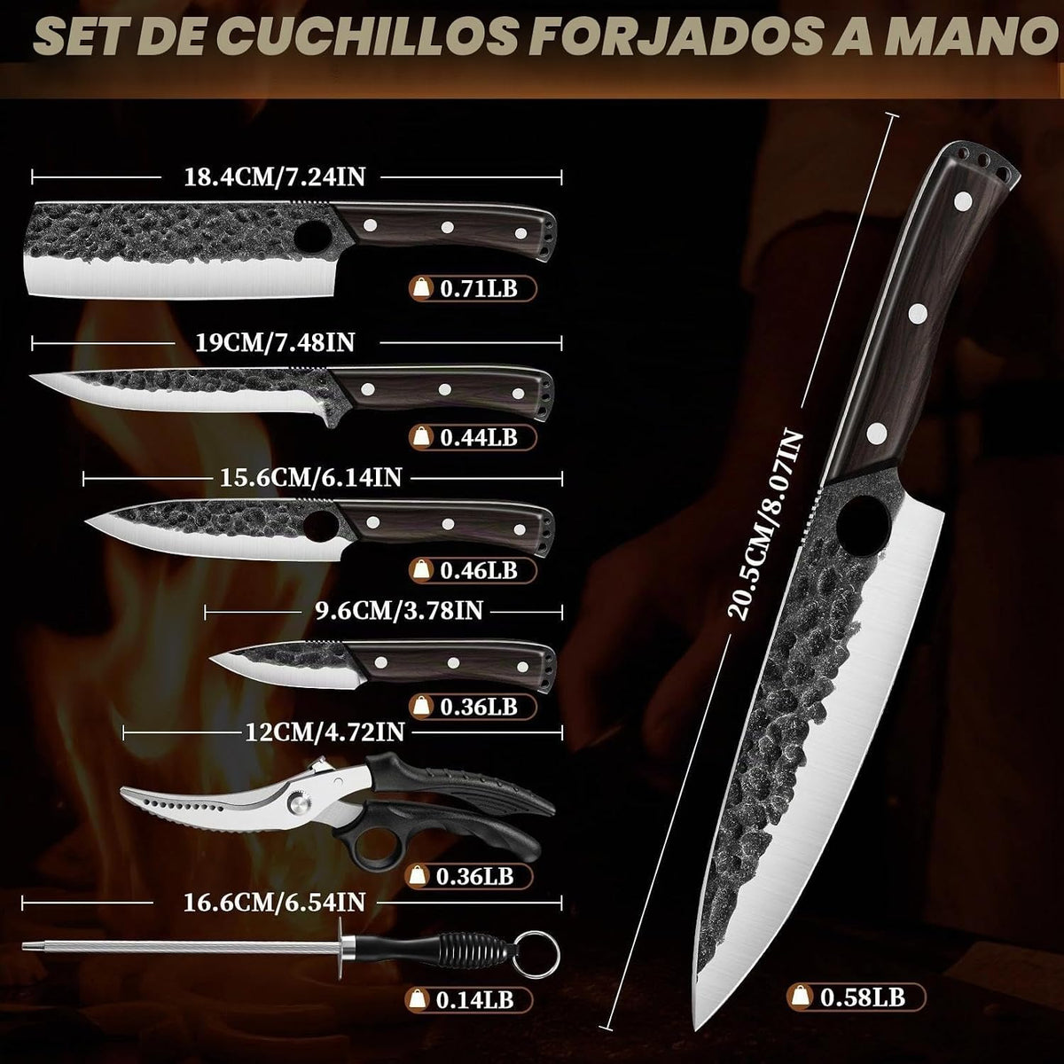 Juego de cuchillos de chef japonés Golden Bird con bolsa enrollable...