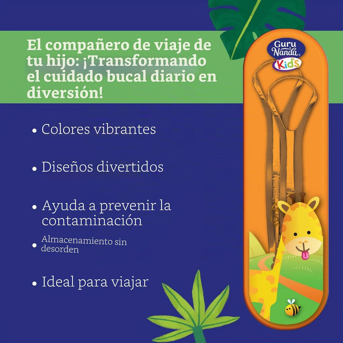 GuruNanda Raspador de lengua para niños (paquete de 2) con estuche...