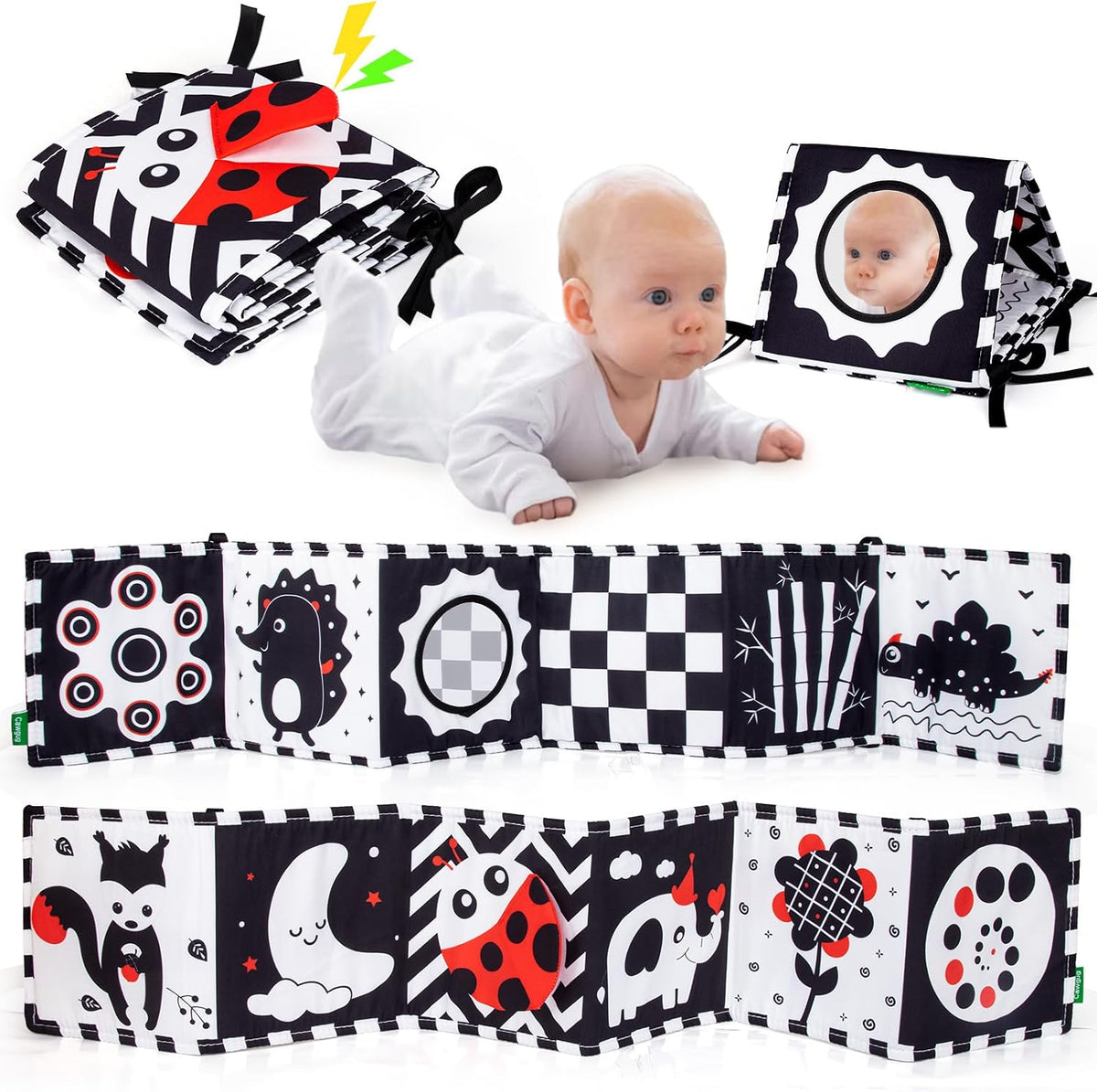Cawgug Juguetes para bebés de alto contraste en blanco y negro para...