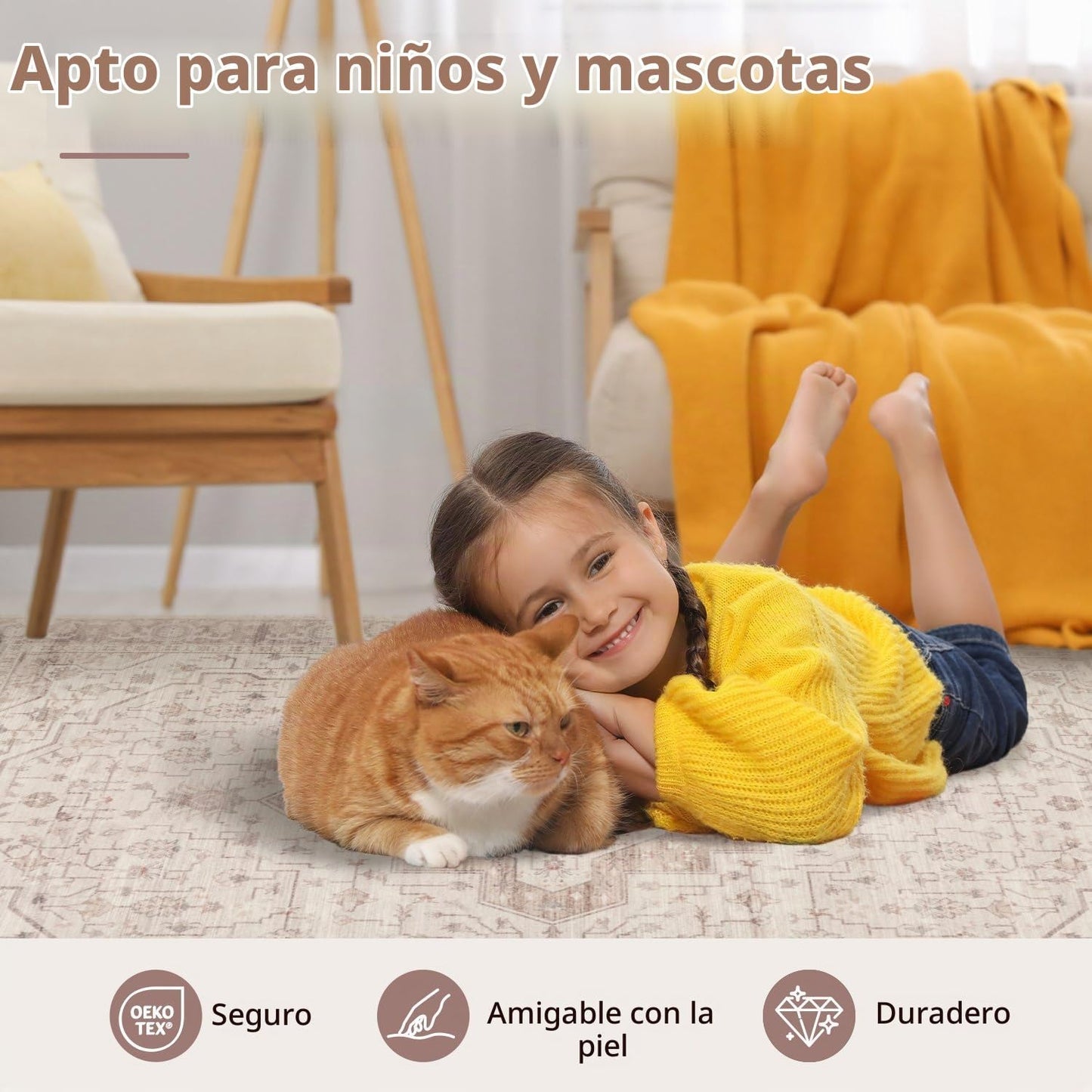 Rugxara - Tapete lavable vintage para sala de estar, oficina, comed...