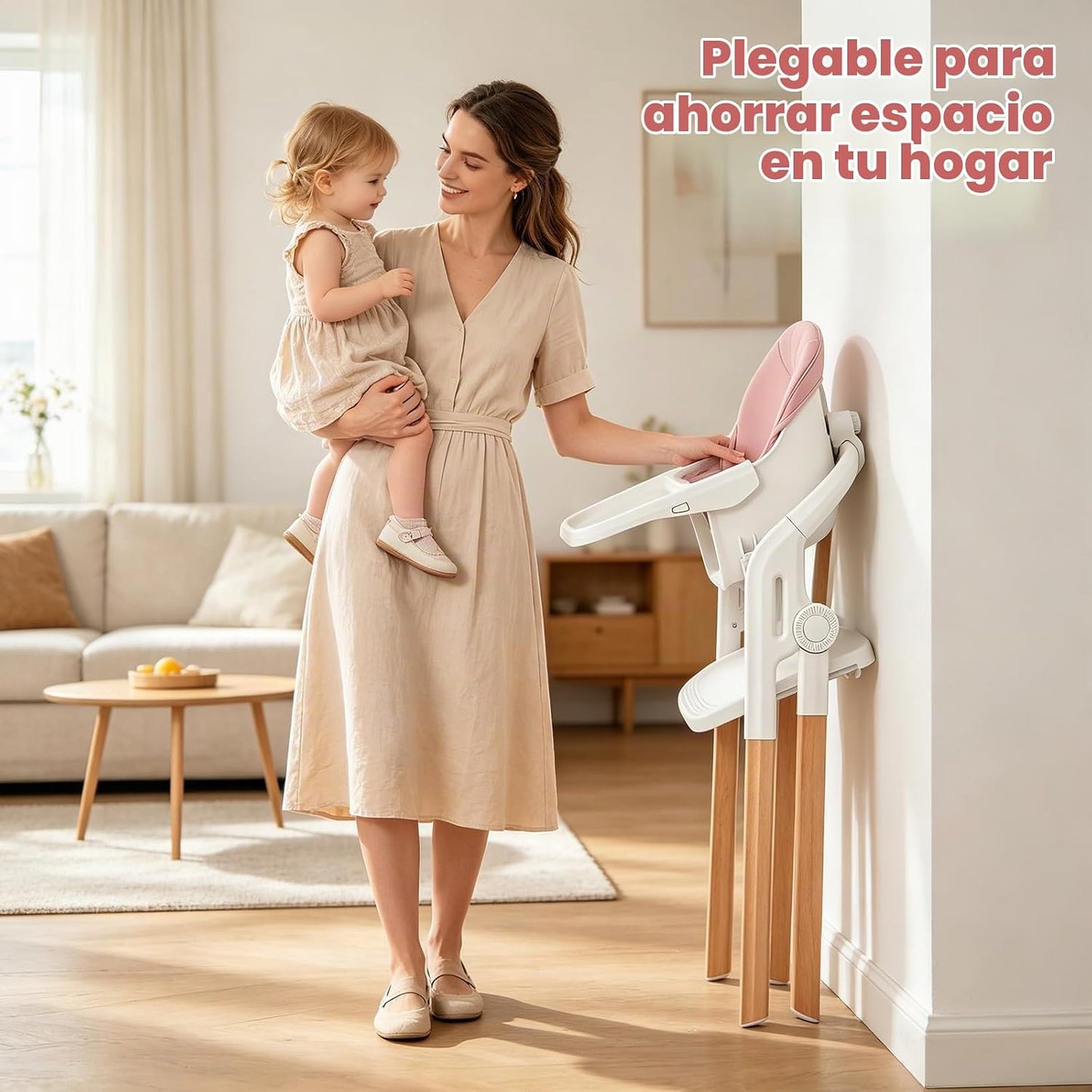 Silla alta plegable para bebé, sillas altas de madera convertibles...