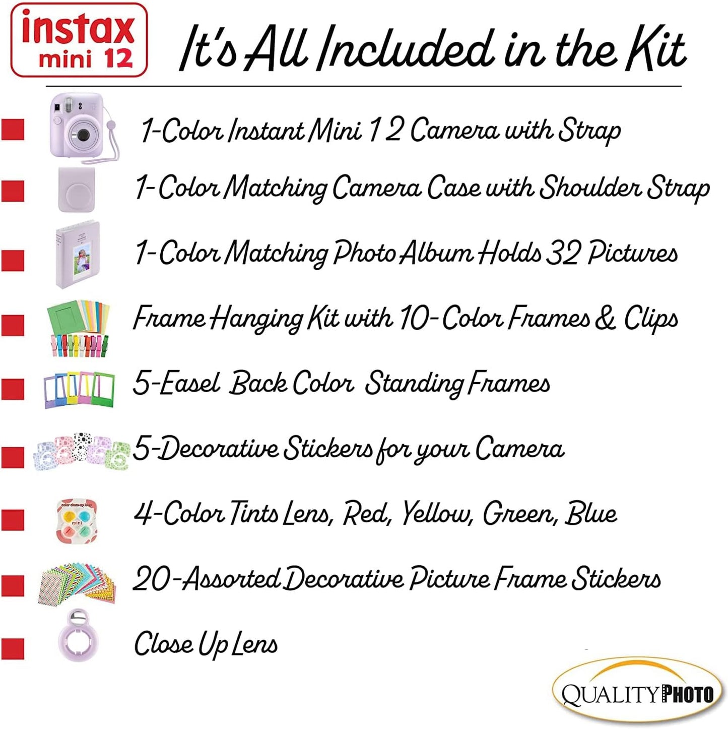 Fujifilm Cámara instantánea Instax Mini 12 con funda, calcomanías d...
