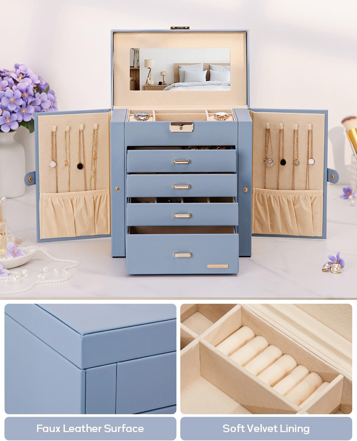 Homde - Joyero grande para mujer: organizador de 5 capas con cerrad...