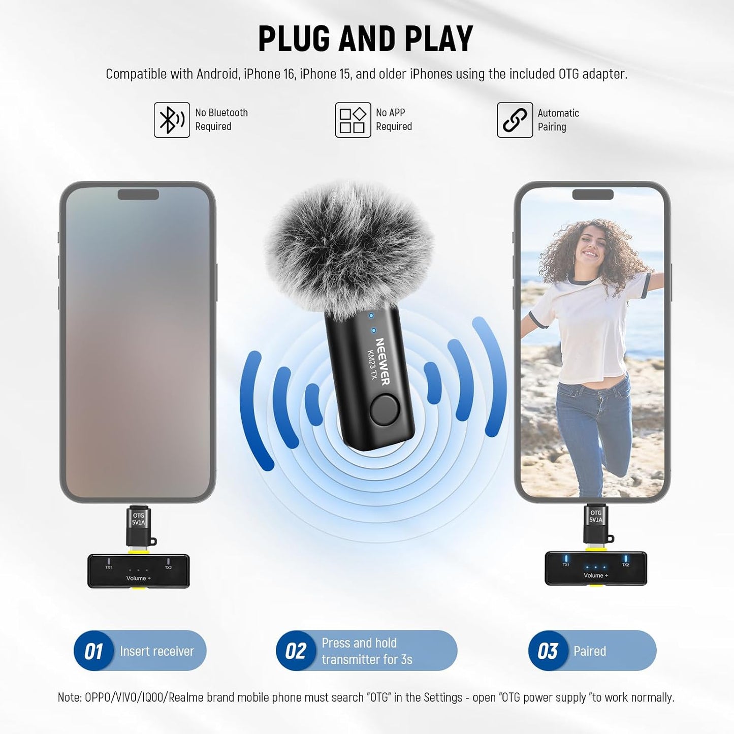 NEEWER Micrófono Lavalier Inalámbrico para iPhone Android Tablet PC...