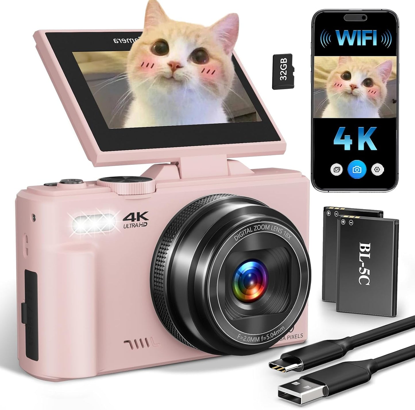 ULPTXOO Cámara digital 4K para principiantes y adolescentes, cámara...
