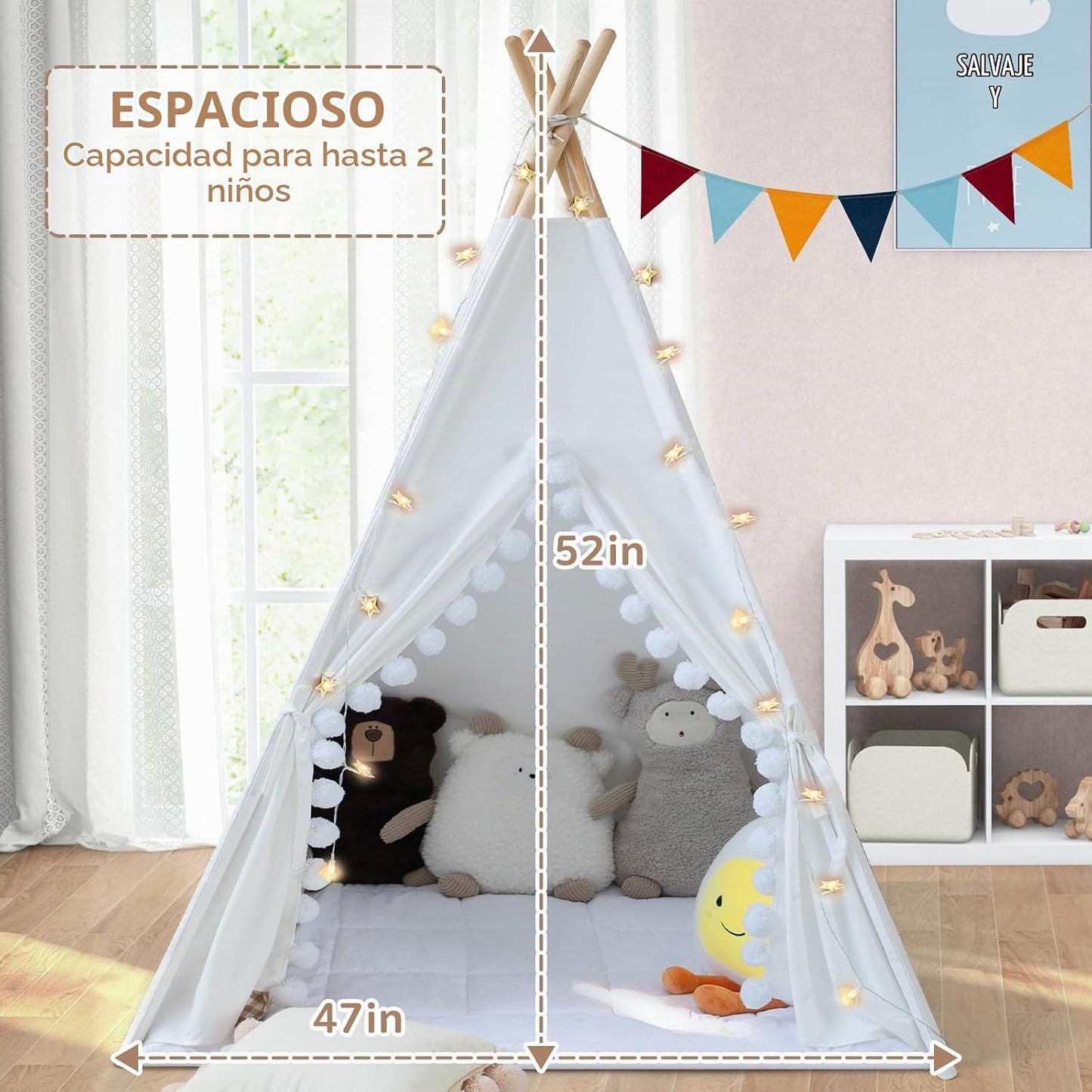 WIRHAO - Tienda de campaña tipi para niños con colchoneta acolchada...
