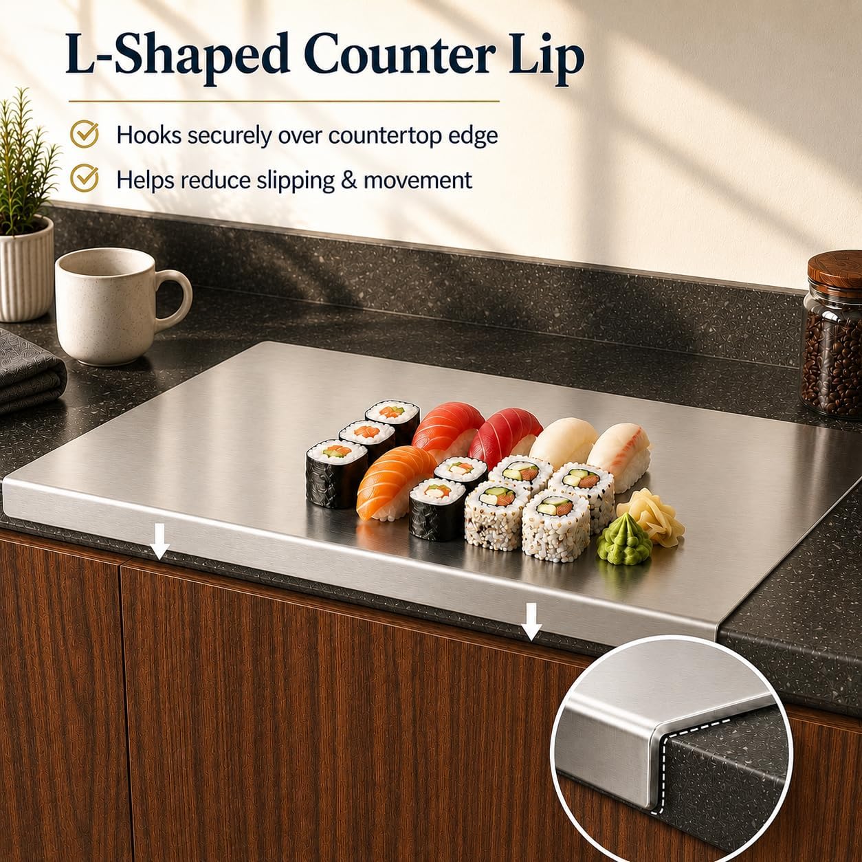 Tabla de cortar de acero inoxidable con labio, tabla de cortar de m...