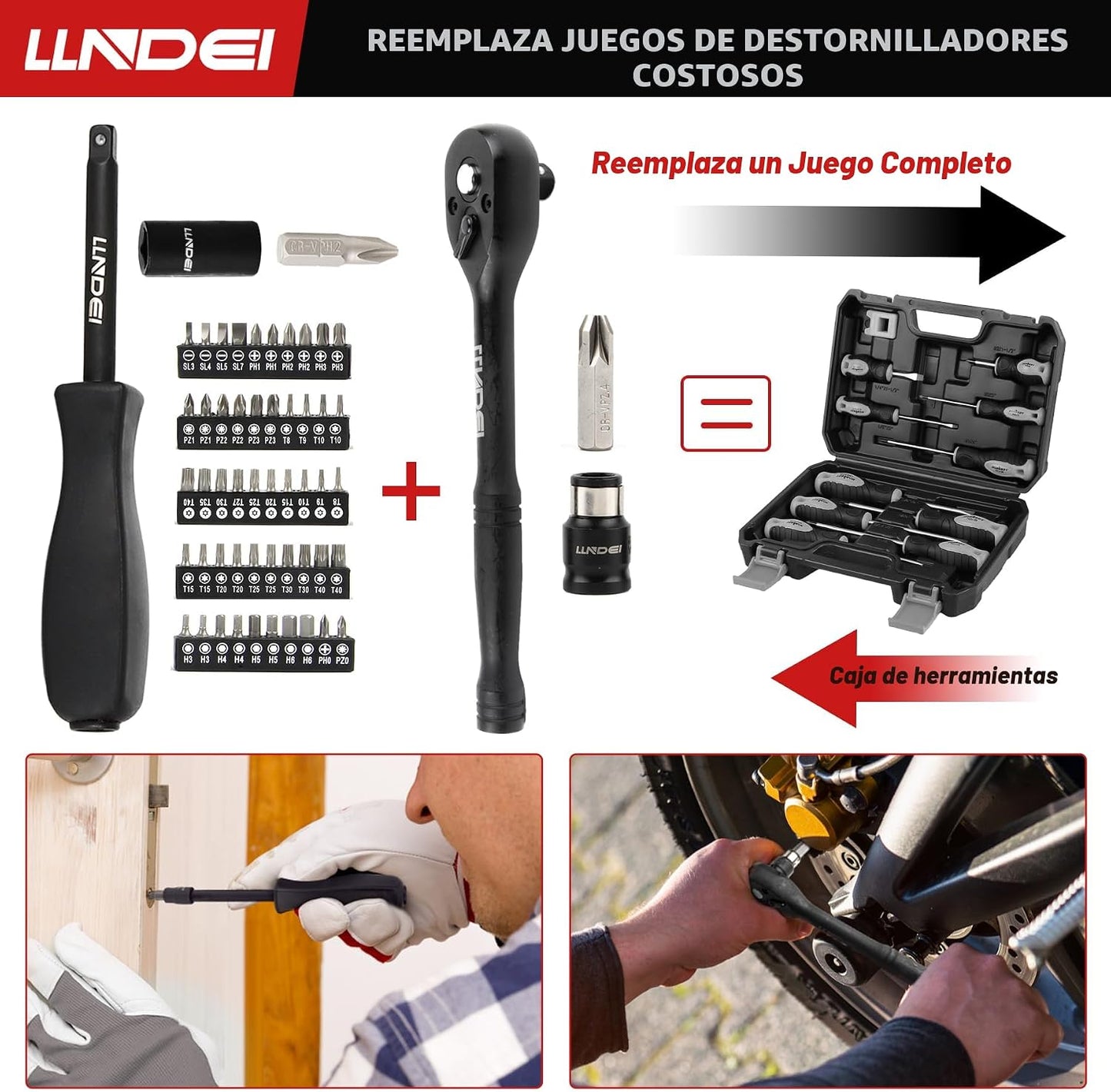 LLNDEI Juego de llaves de impacto de 1\/4 y 3\/8 pulgadas, 186 piez...