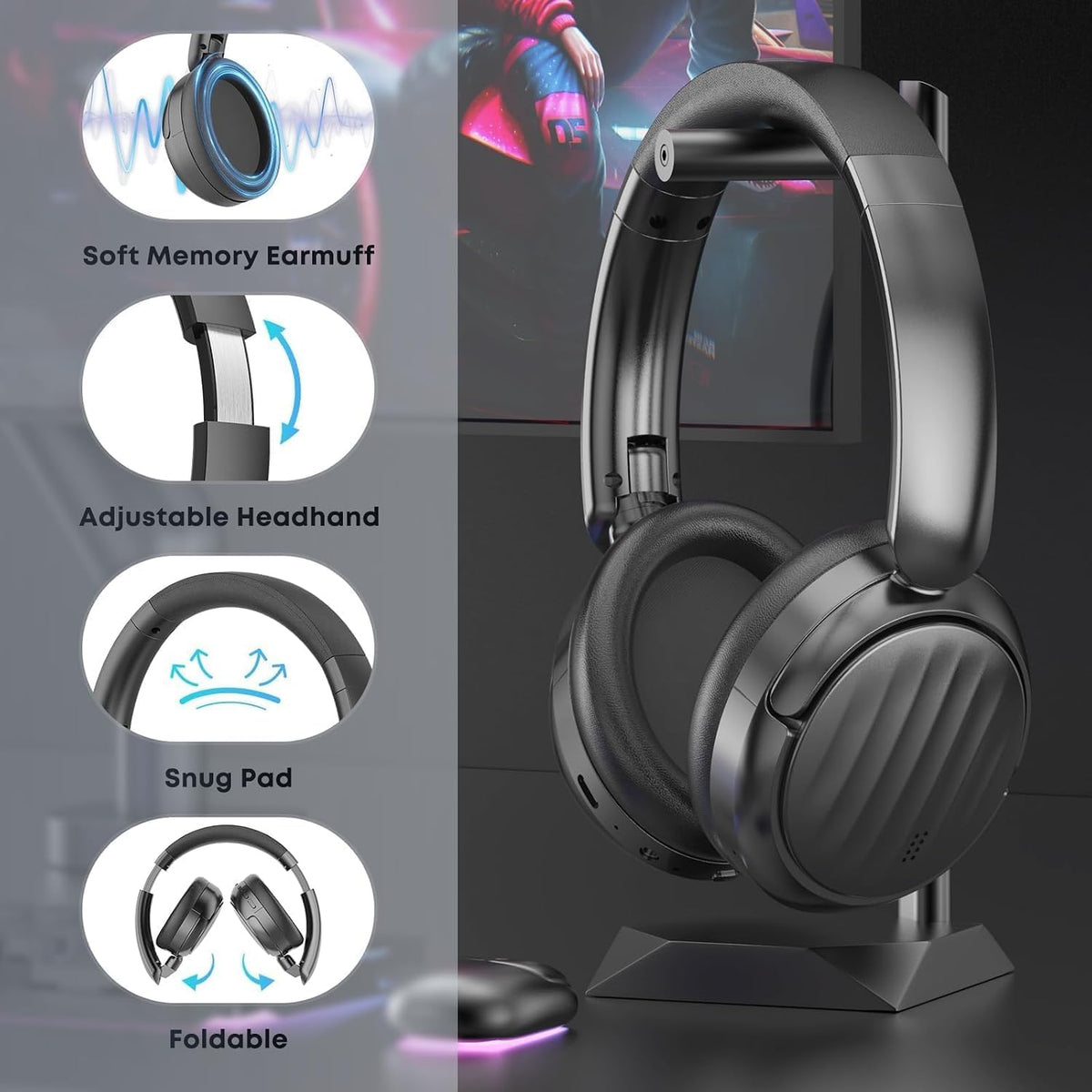 Auriculares Bluetooth, auriculares híbridos con cancelación activa...