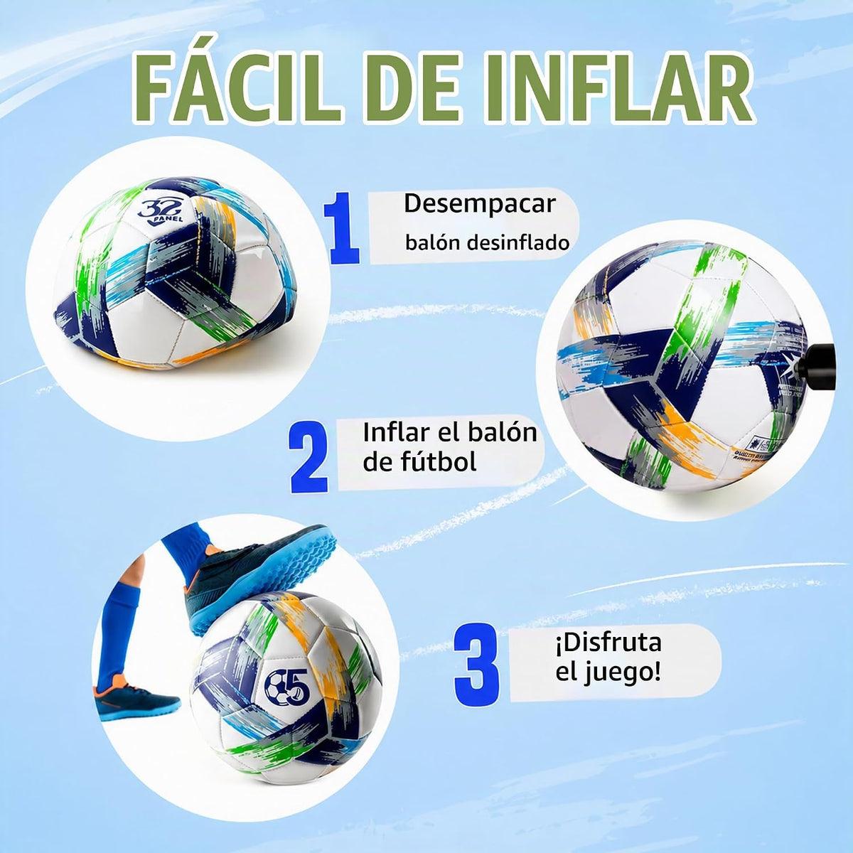 Innotoys Balón de fútbol tamaño 5, tamaño 4, tamaño 3, desinflado,...