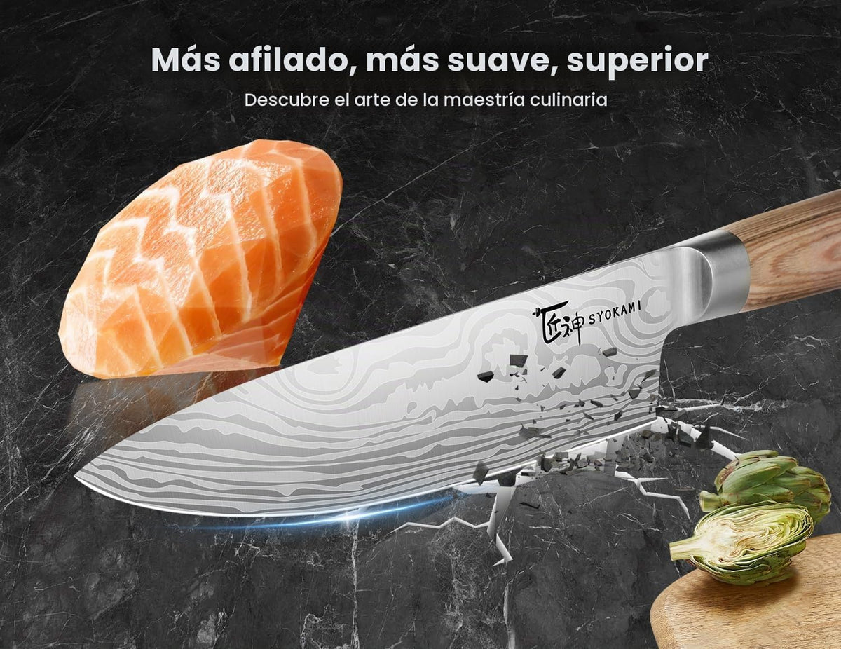 SYOKAMI Juego de cuchillos de chef de 14 piezas con bolsa enrollabl...