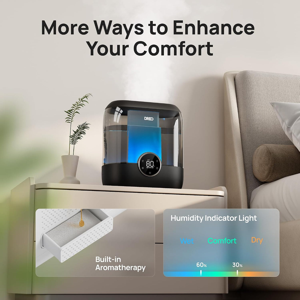 Dreo Humidificadores de llenado superior de 6 L para dormitorio, ti...