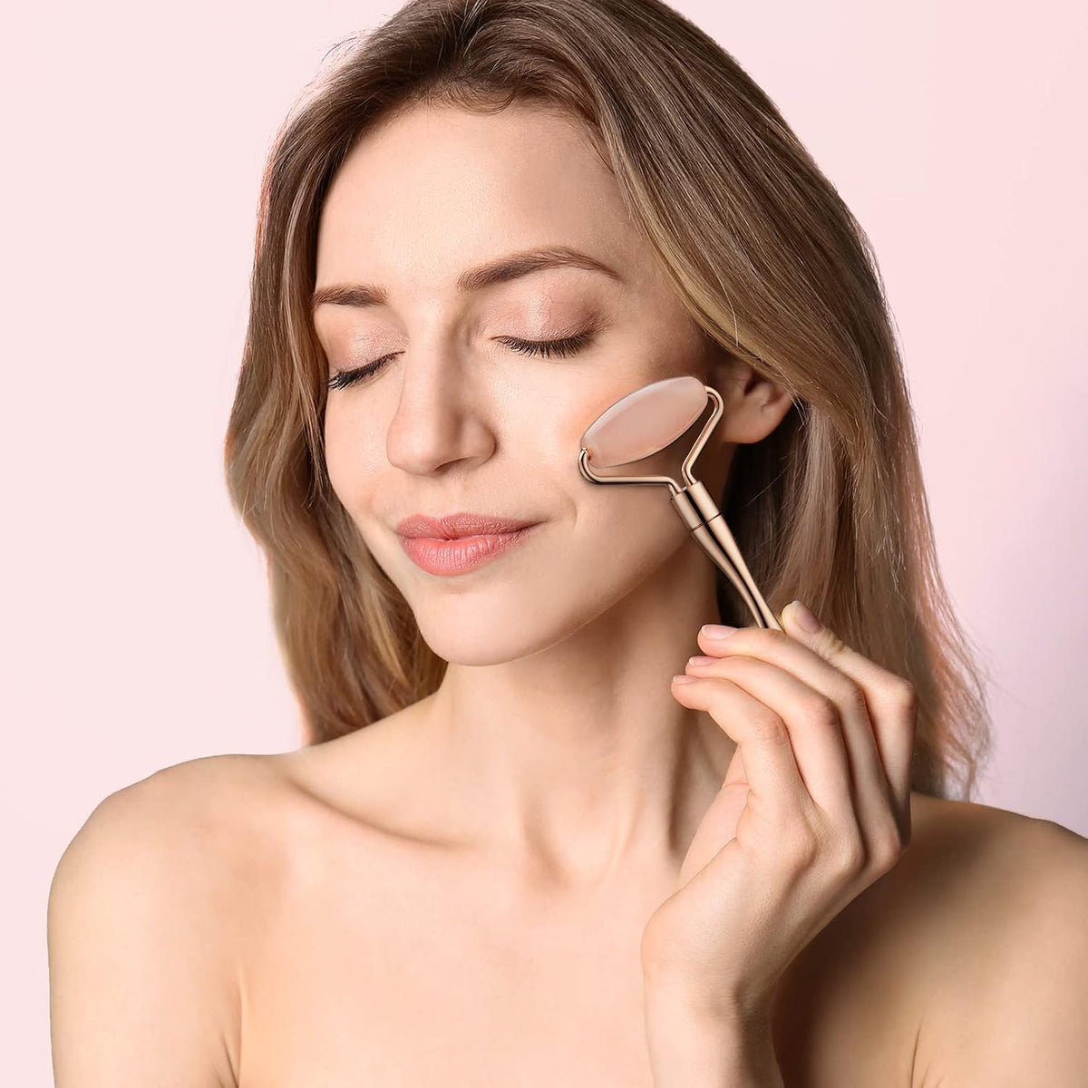Tekson Rodillo masajeador facial, rodillo de jade 2 en 1, herramien...