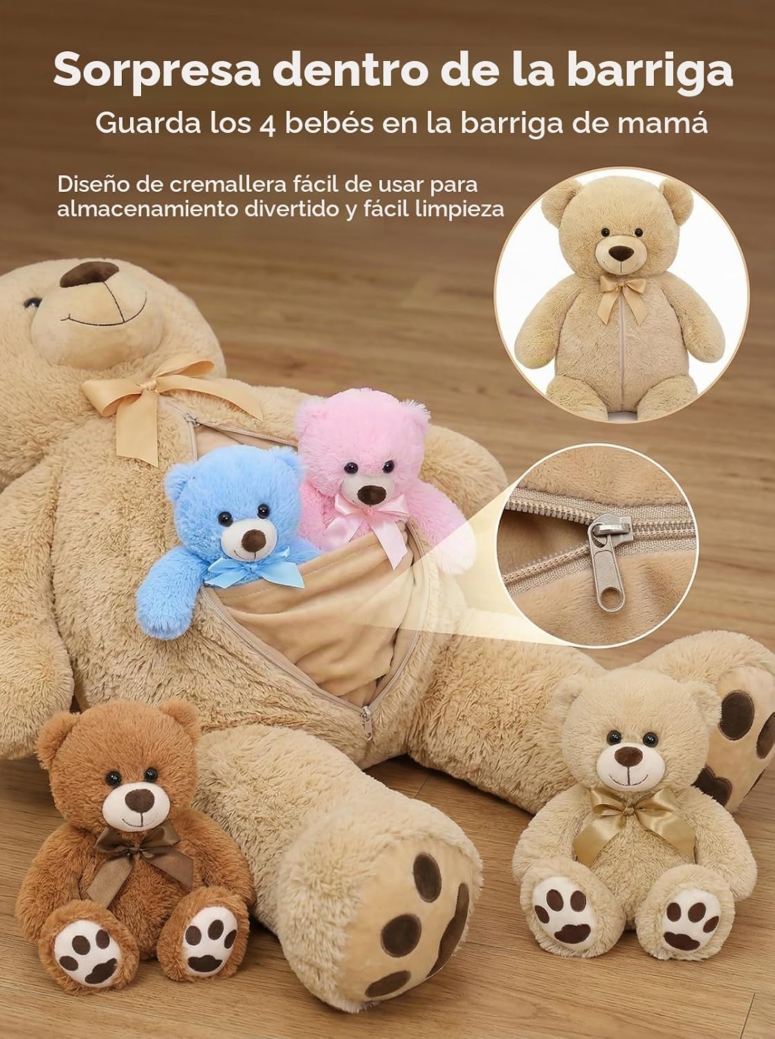 MaoGoLan 5 piezas de oso de peluche grande con 4 bebés, 41 pulgadas...