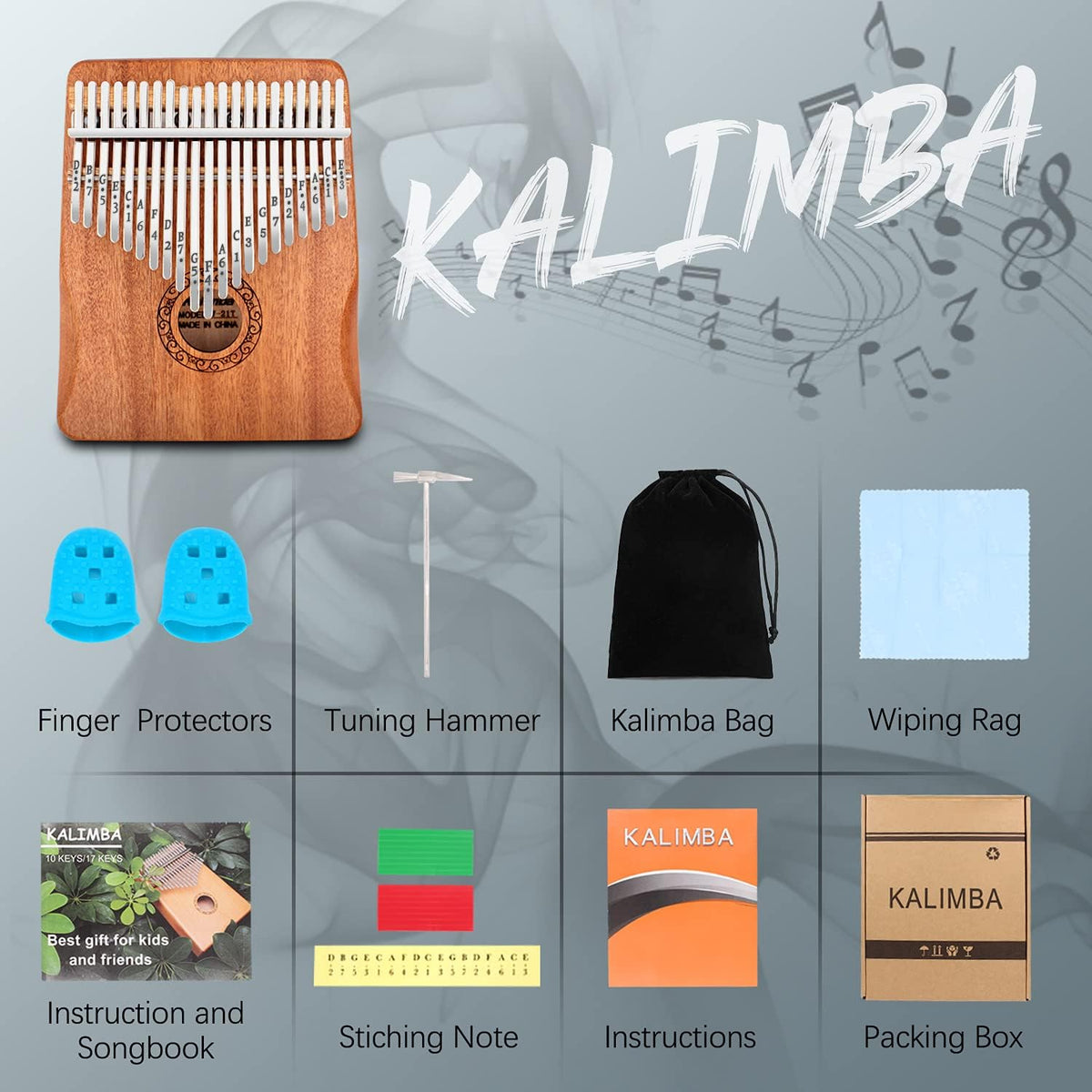 Kalimba - Piano de pulgar, YUNDIE Potable de 17 teclas Mbira Finger...
