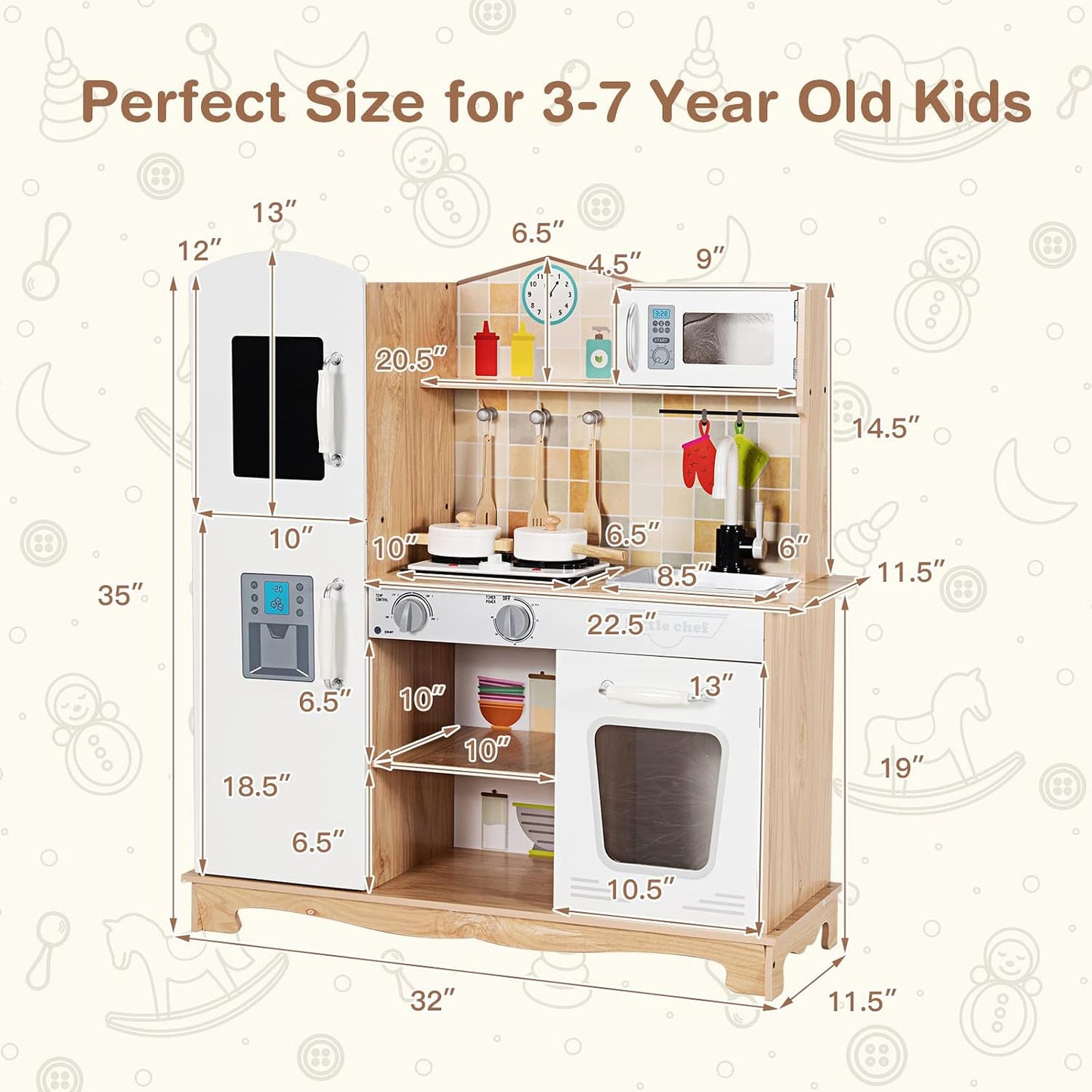 HONEY JOY Juego de cocina para niños, cocina de madera para niños p...