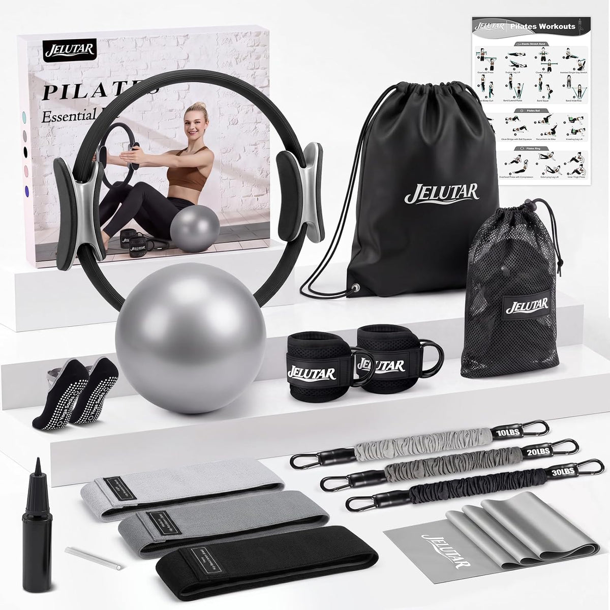 JELUTAR Kit de pilates para mujer, entrenamiento en casa, juego de...