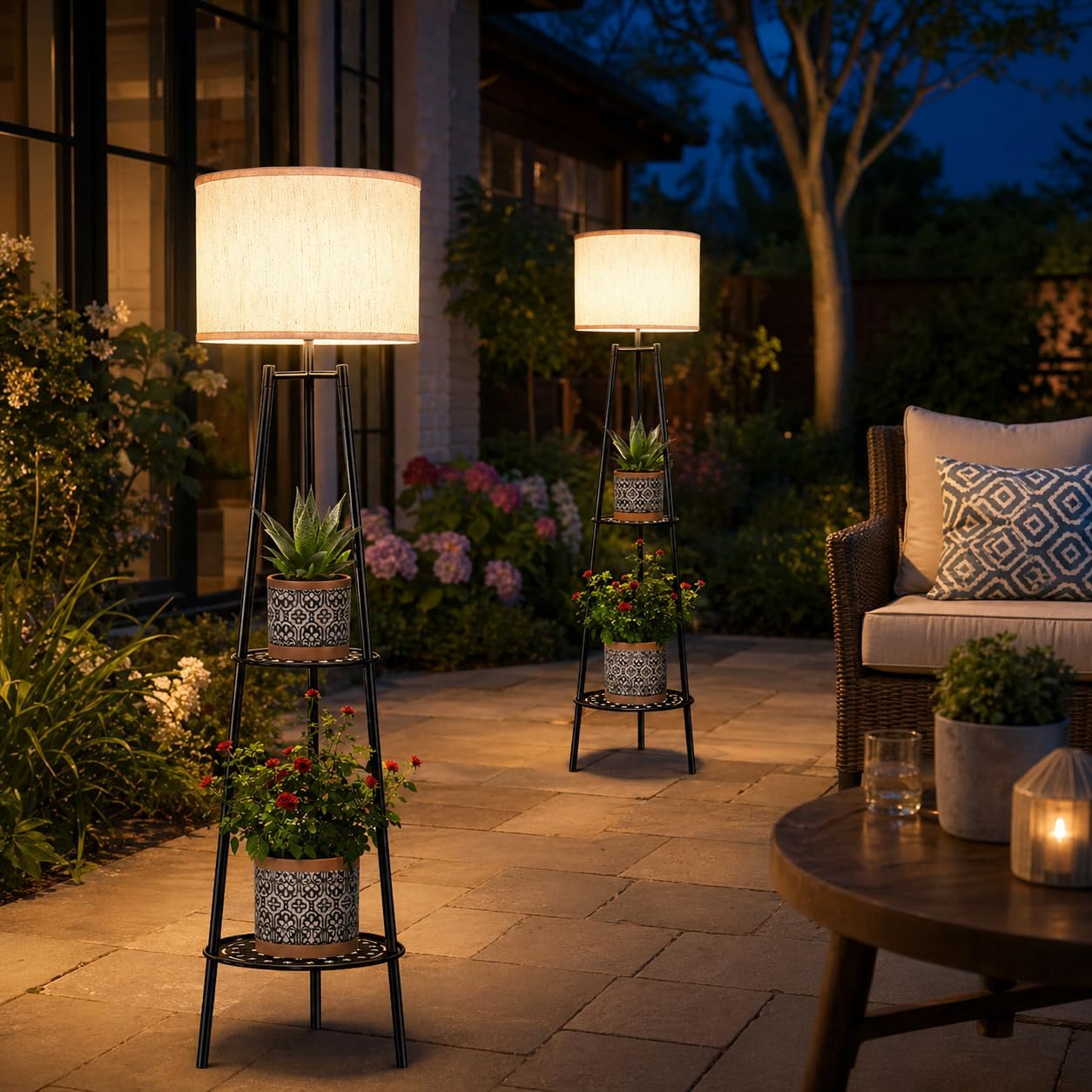 VISFLAIR Paquete de 2 luces solares con soporte para plantas de 2 n...