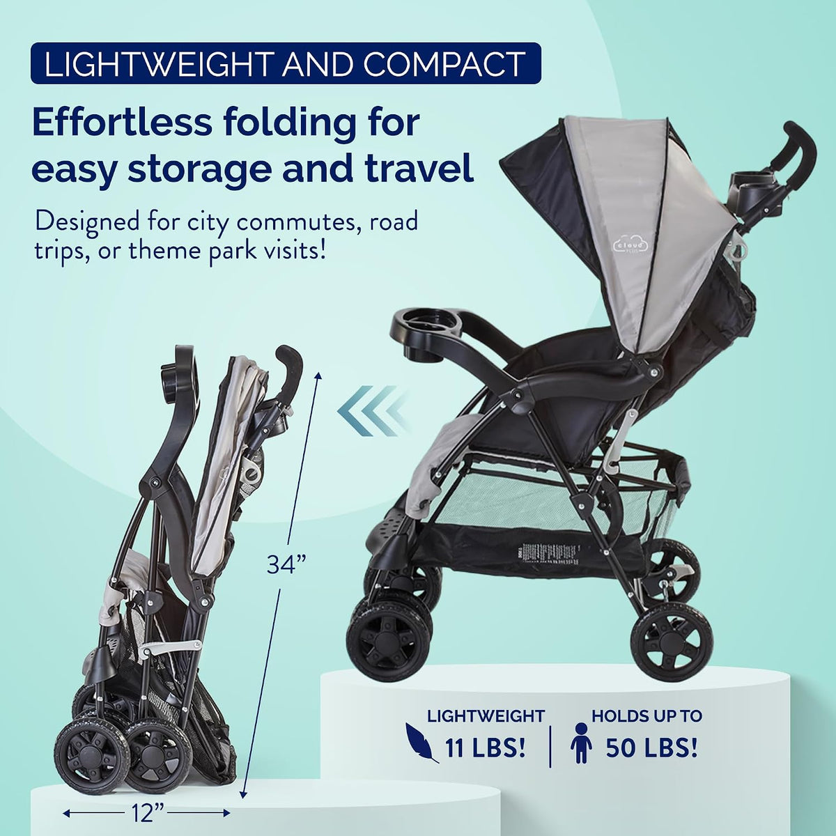 Kolcraft Nube Plus Asiento ligero carriola con sistema de seguridad...