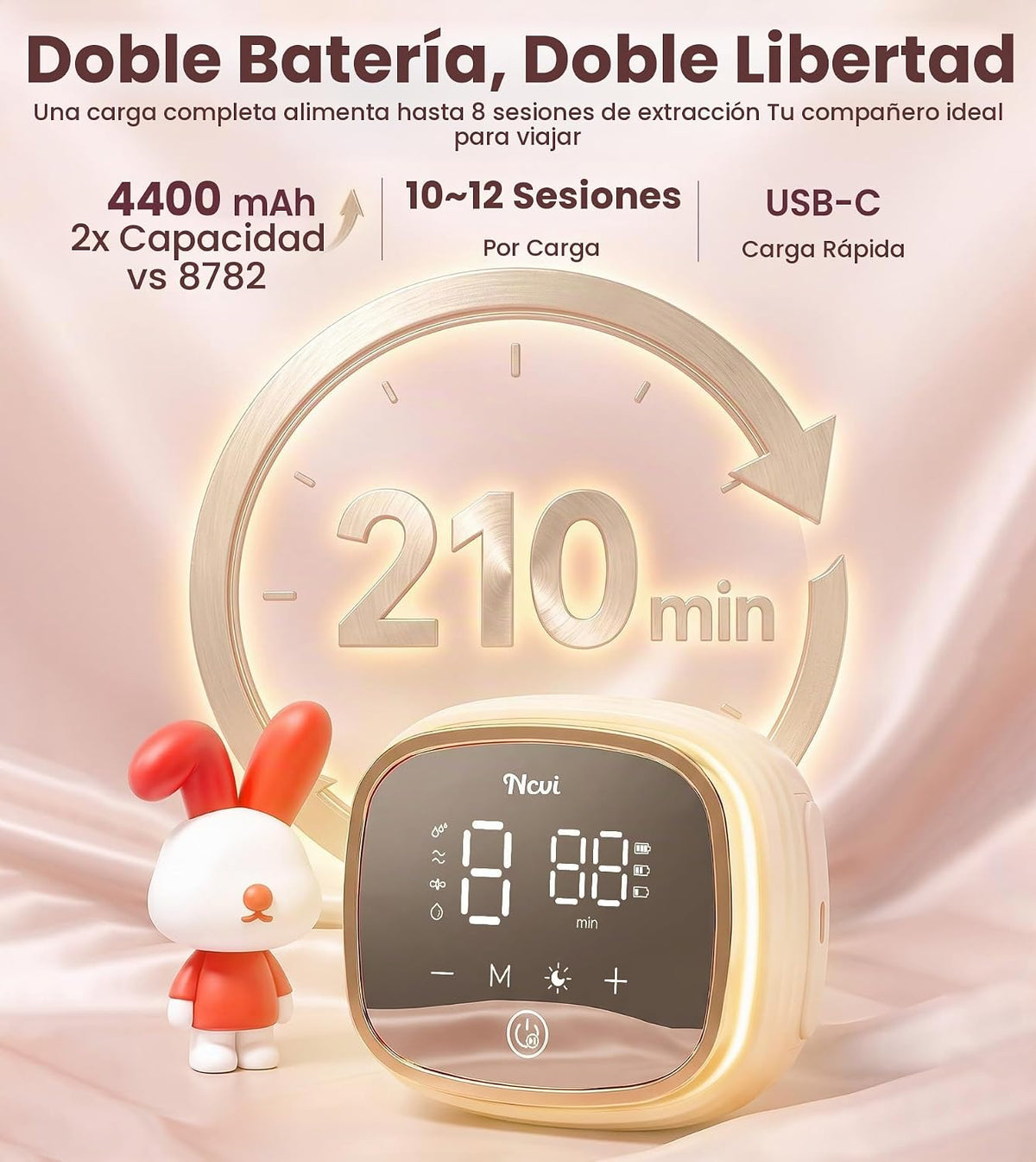 NCVI 8782 Pro Bomba de leche eléctrica 4400mAh batería con luz noct...