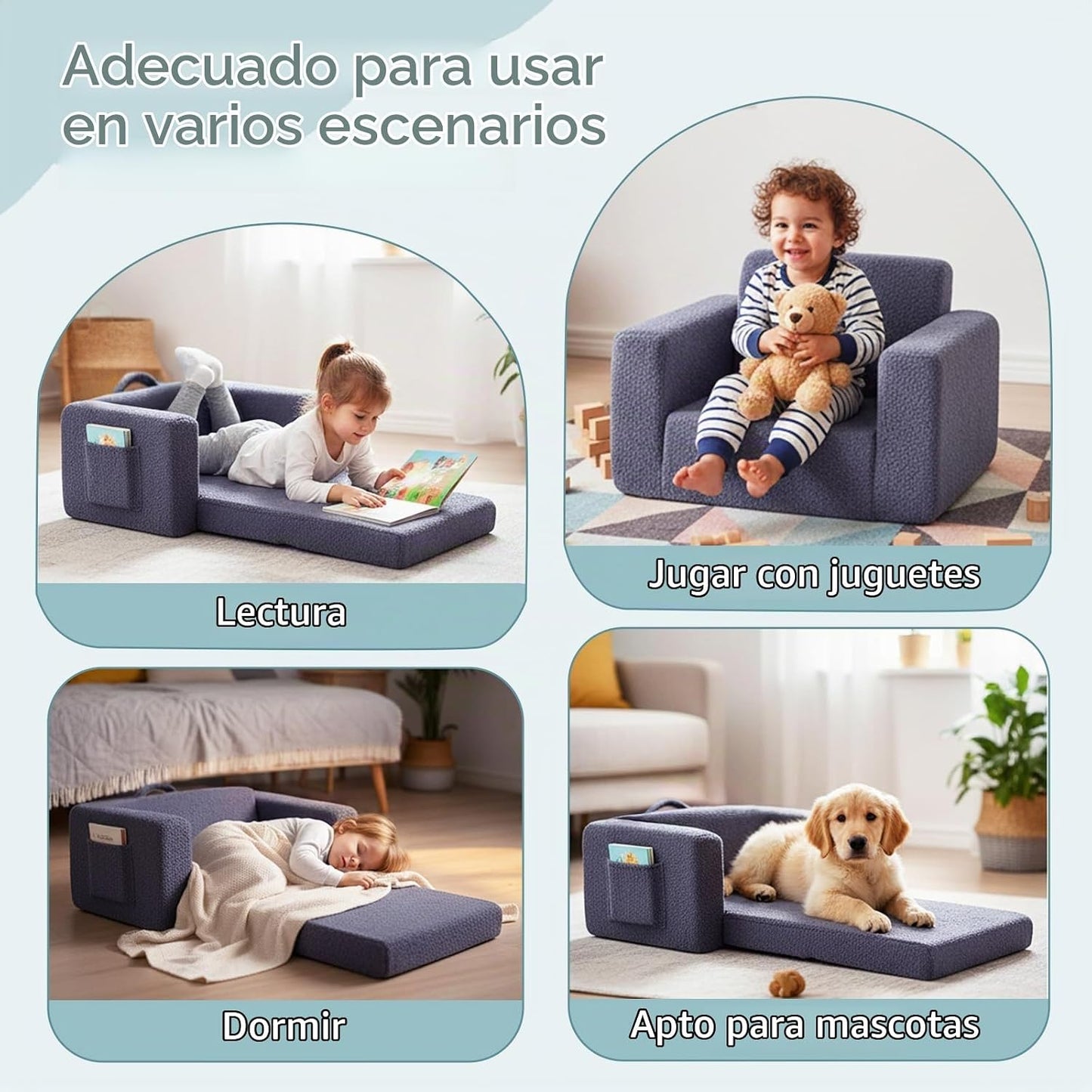Tiita Sofá para niños, sillas infantiles 2 en 1, sofá convertible p...