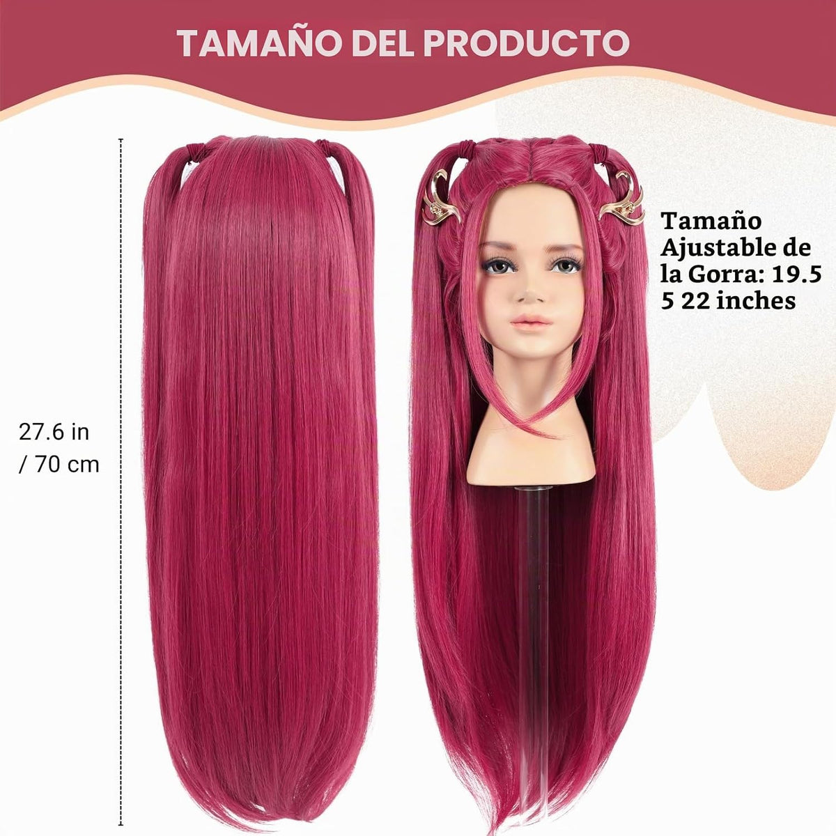 PUREHAIR - Peluca larga de anime en rojo y rosa para disfraz \u2013...