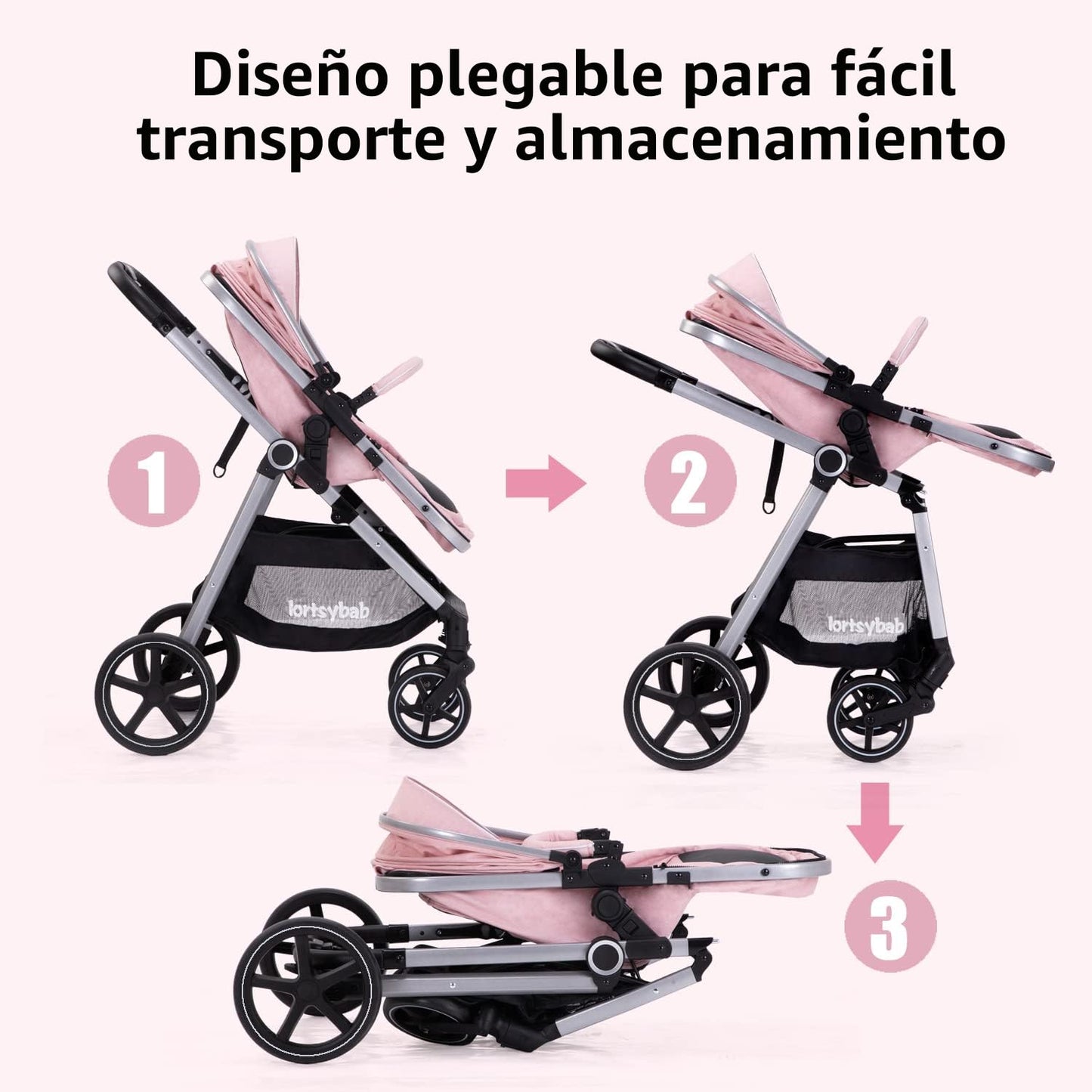 Lortsybab Cochecito de bebé 2 en 1 \u2013 Cochecito plegable para r...