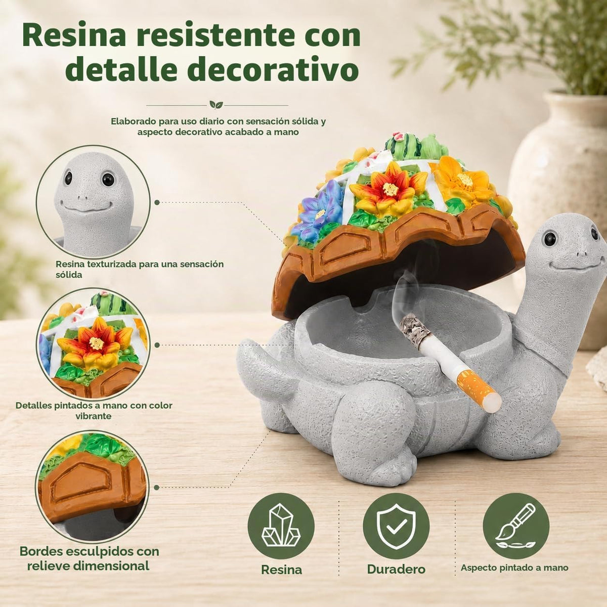 LESES Cenicero, lindo cenicero de cigarrillos de tortuga con tapa,...