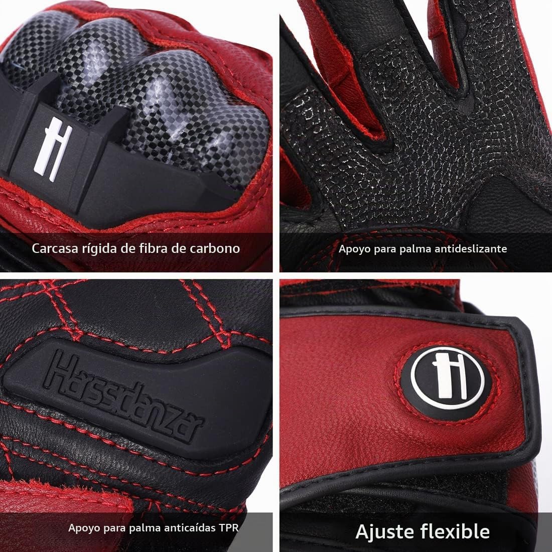 Harssidanzar Guantes de cuero unisex para motocicleta KM045