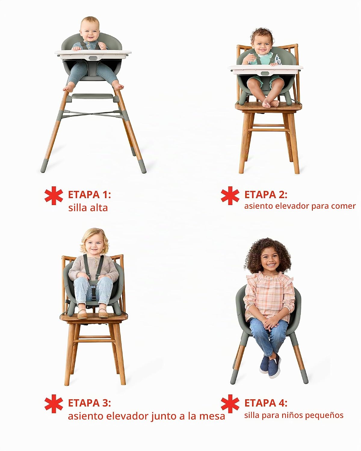 Skip Hop Silla alta convertible 4 en 1 para bebé, EON, Thyme