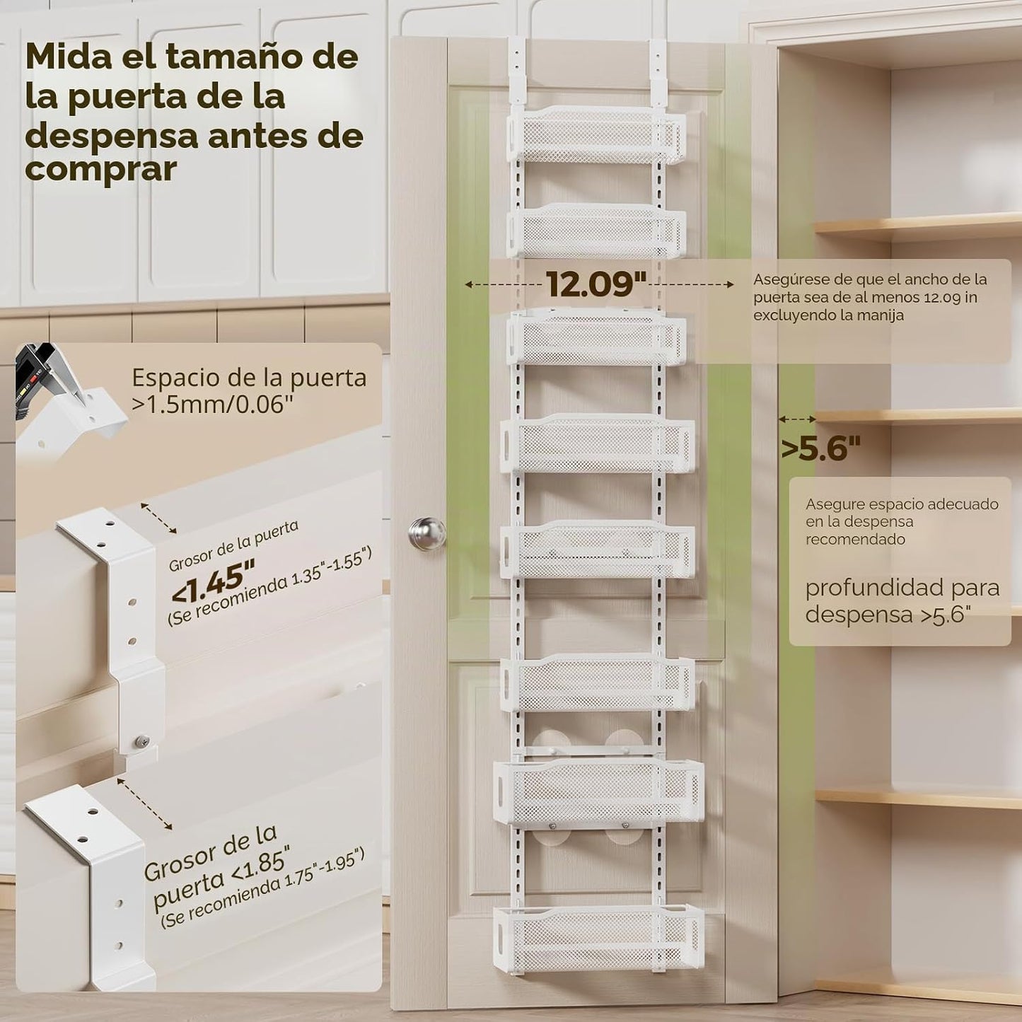 Delamu Organizador de despensa de 8 niveles sobre la puerta, 2 en 1...