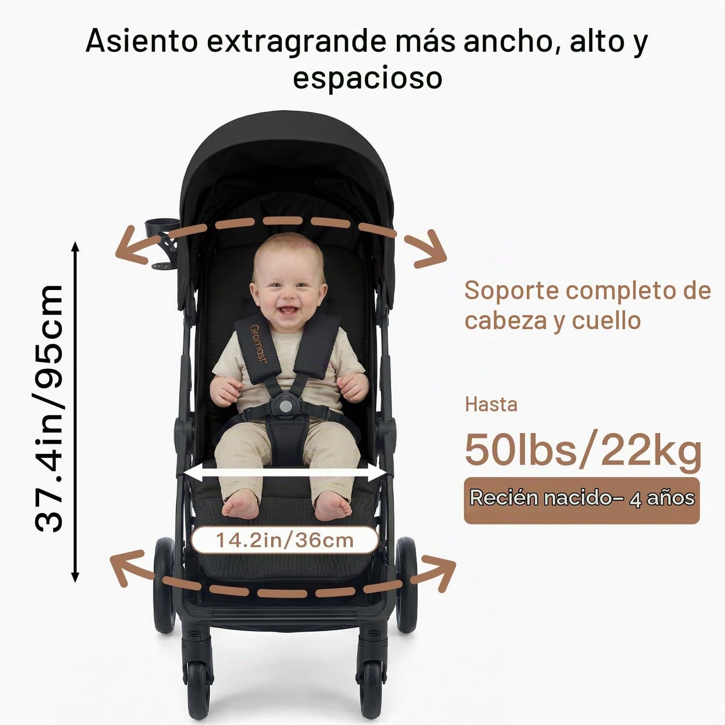 Gromast Cochecito de bebé con bandeja desmontable para aperitivos,...