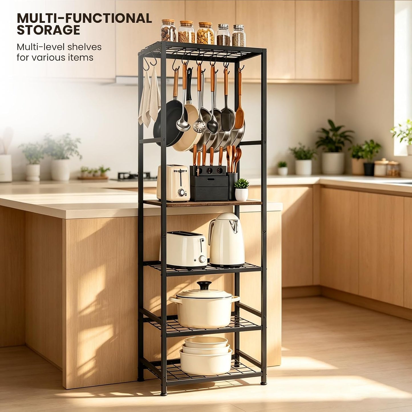 DALEMHOME Organizador de ollas y sartenes, estante de cocina de 5 n...