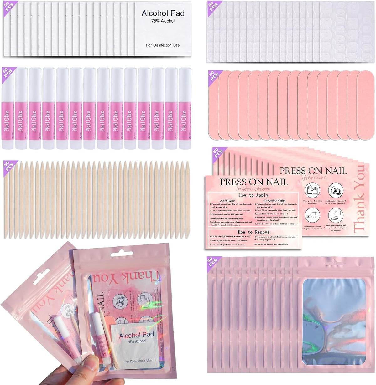 Kits de suministros de uñas desechables (350 piezas, 50 unidades, c...