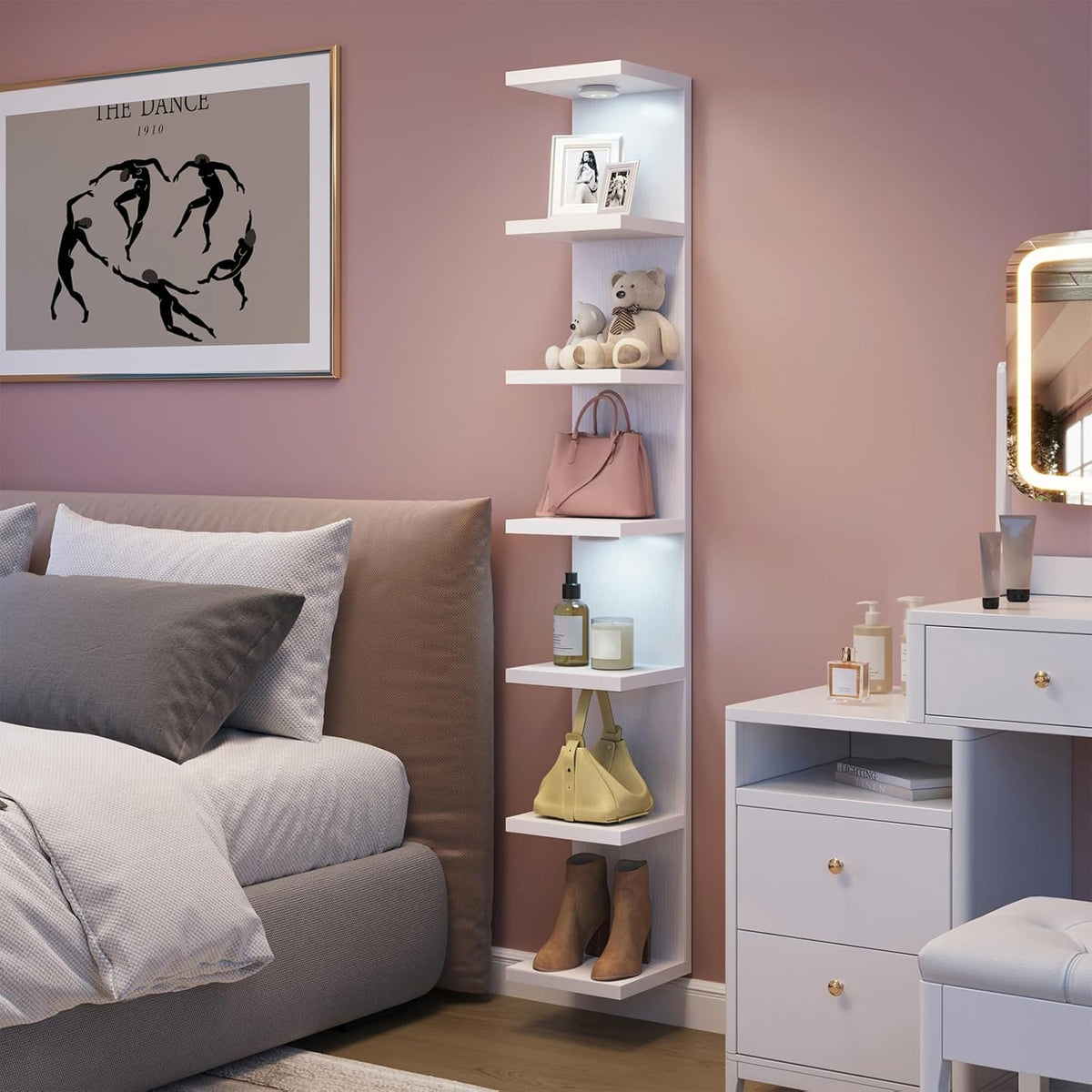 Fixwal Estante de pared de 7 niveles con luces LED para decoración...