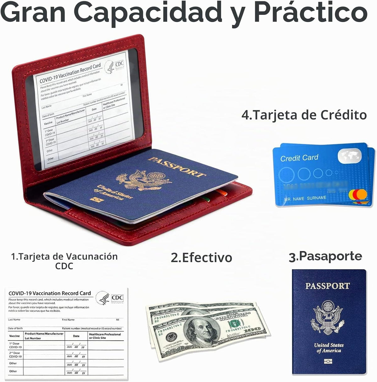 Funda para pasaporte con bloqueo RFID de piel, cartera con ranura p...
