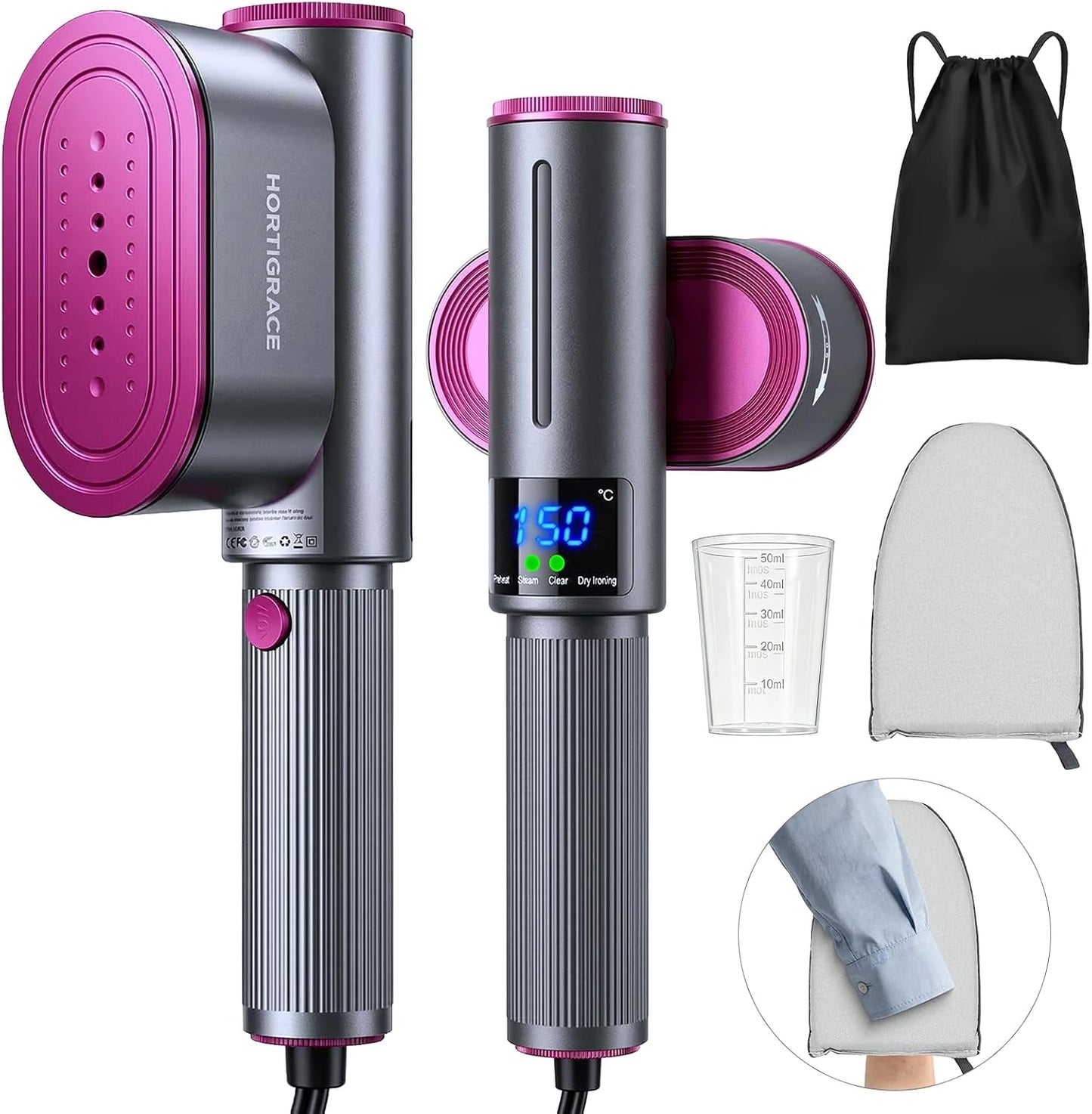 HORTIGRACE Vaporizador de viaje para ropa, plancha de vapor 2 en 1...