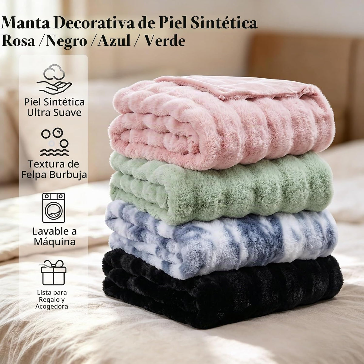 Opulapel Manta de Piel Sintética Mullida Suave Rosa Manta Mullida d...
