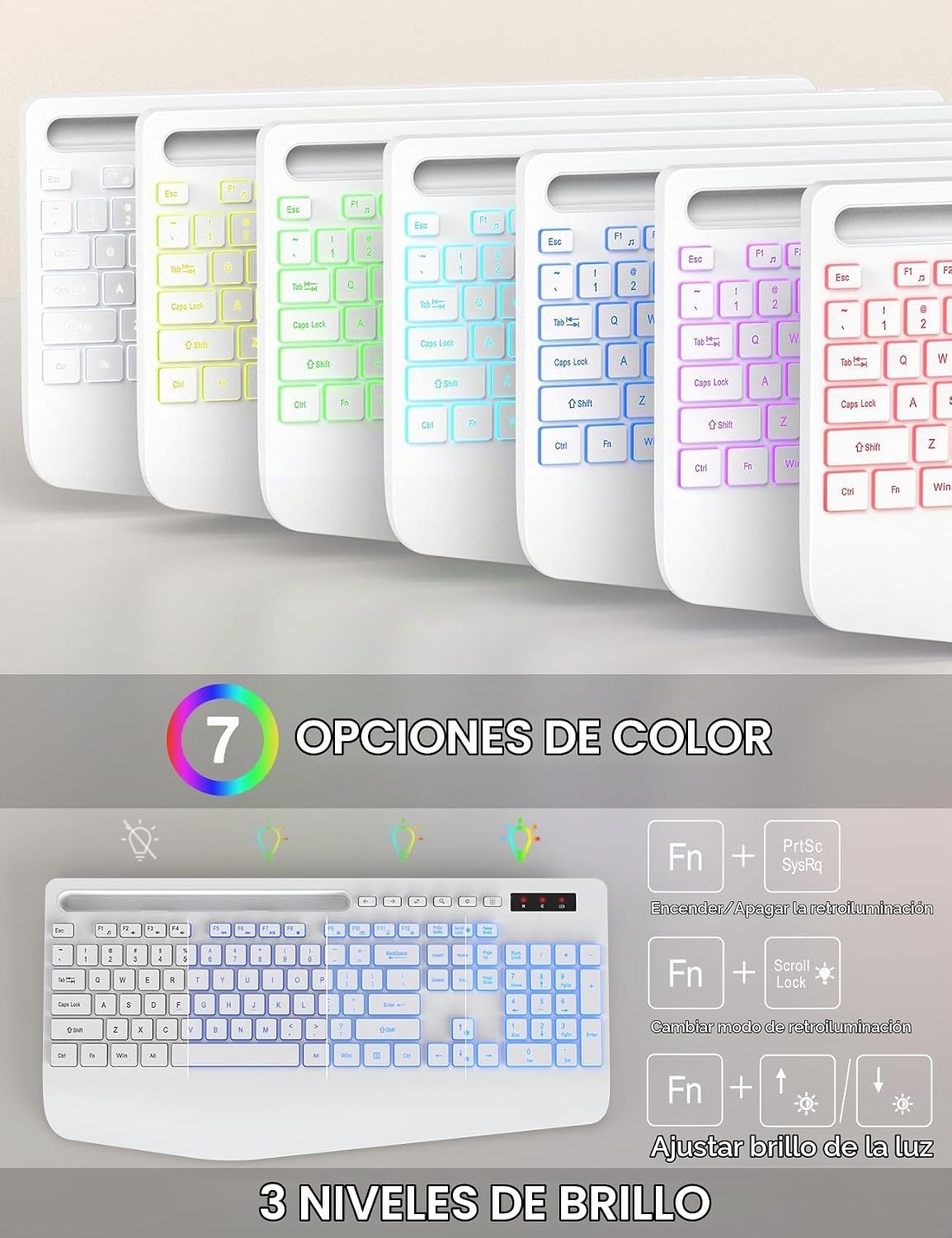 SABLUTE Combo de teclado y mouse inalámbricos: 9 efectos retroilumi...