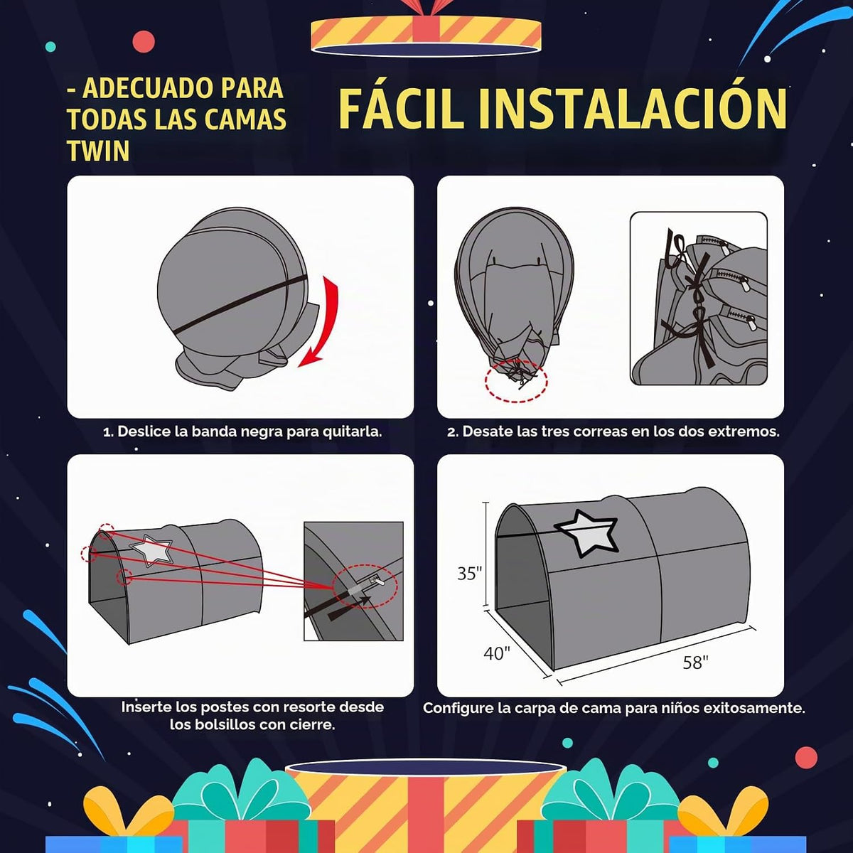 Alvantor® Starlight Toldo para cama de ensueño para niños, tienda d...