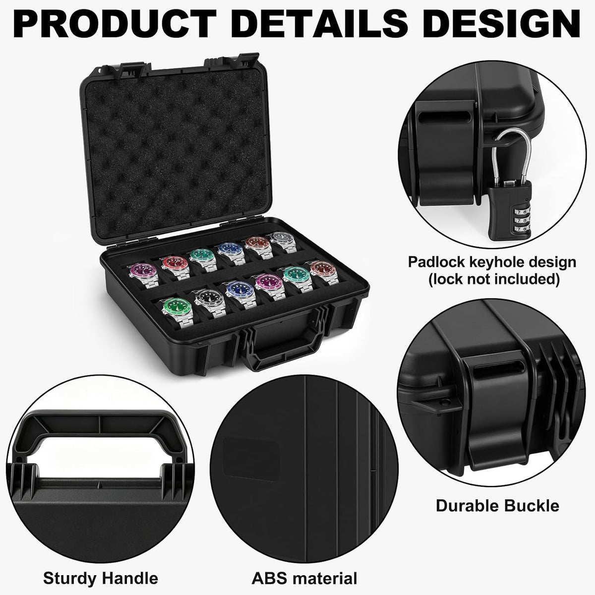 FREEAMG Estuche de viaje para reloj con 12 ranuras para hombres, ca...