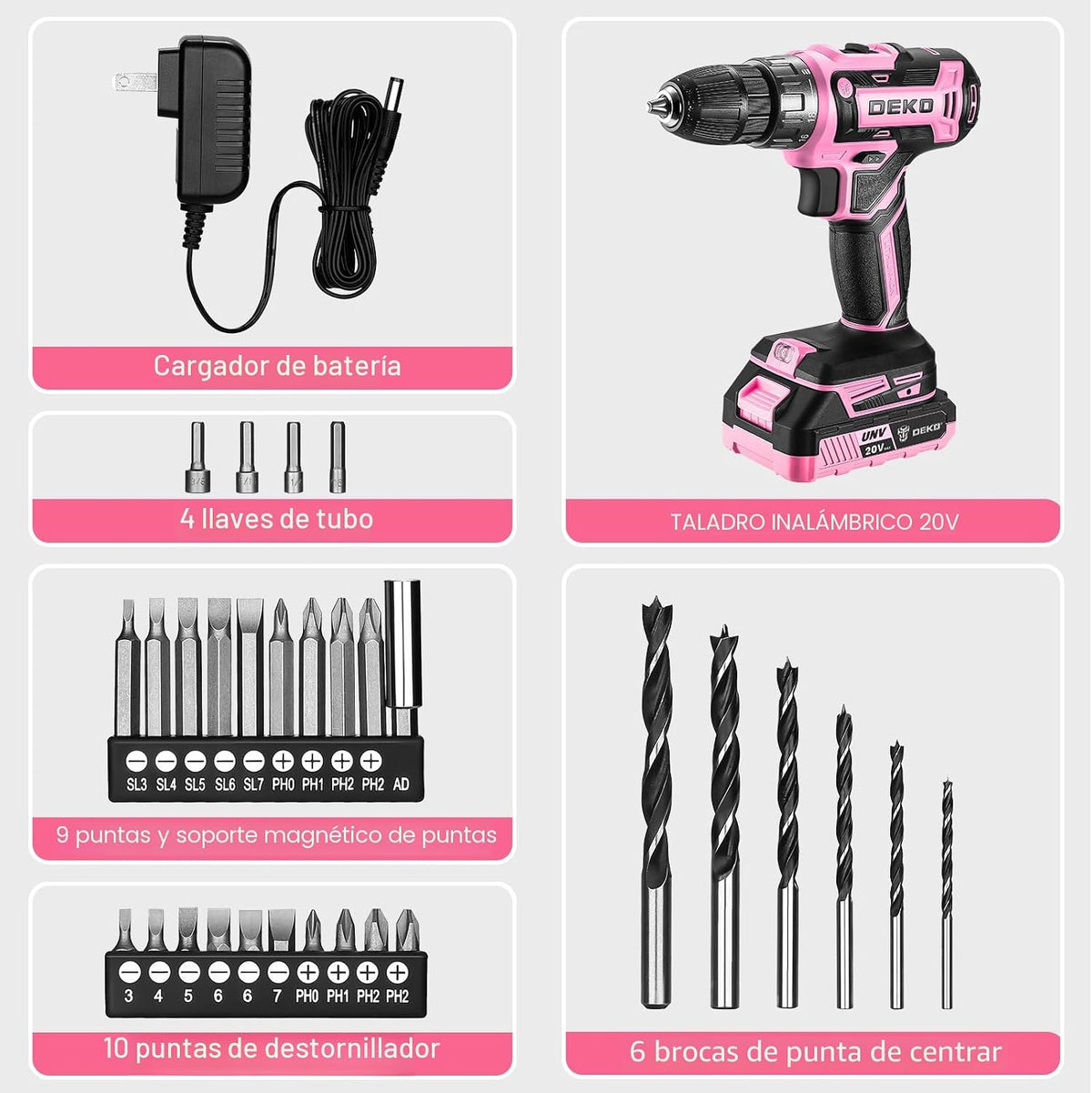 Deko Pro - Juego de taladro inalámbrico 20 V MAX con batería de lit...
